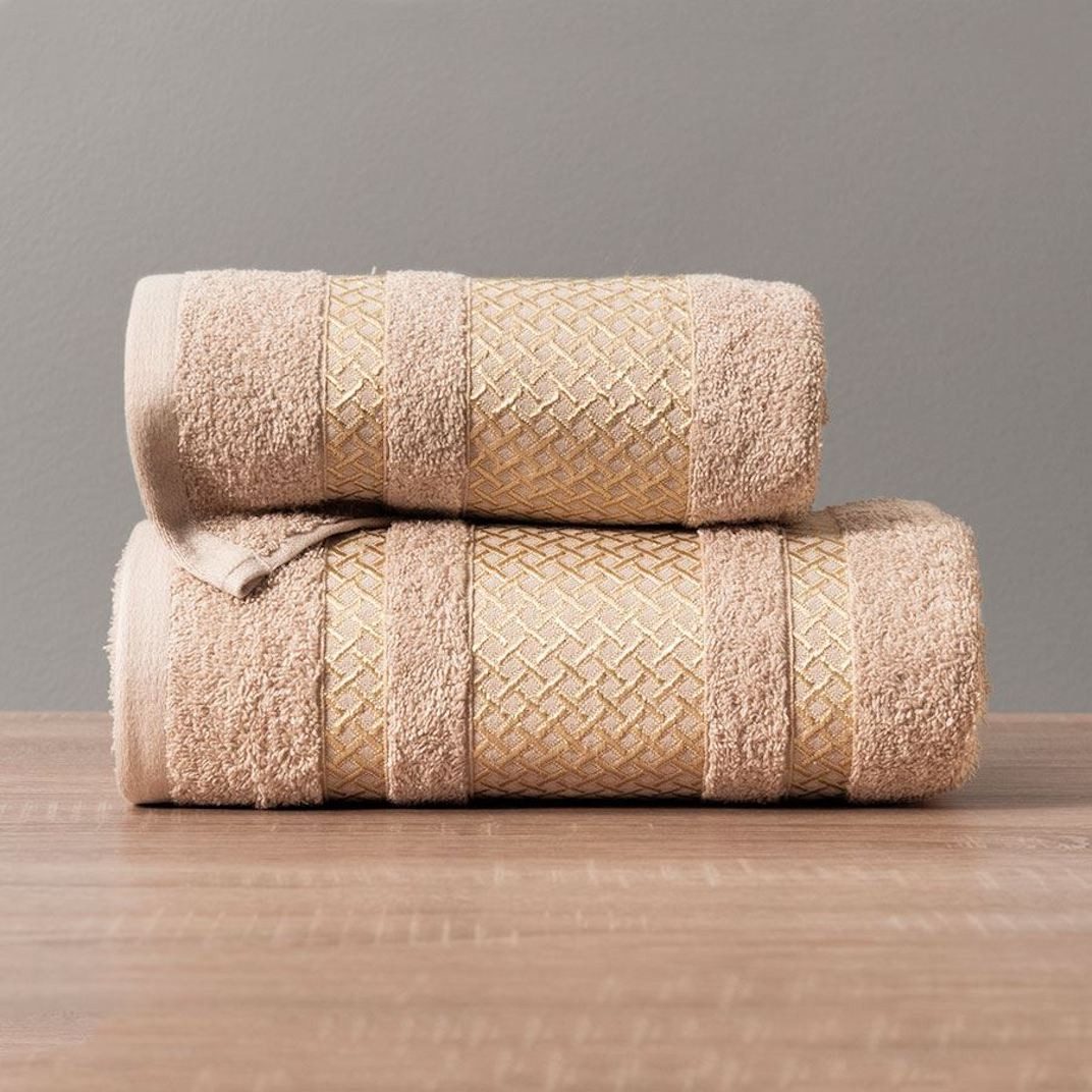 JESSIS TEX Handtuch Set Handtuch Set "EDEL" JESSIS TEX Baumwolle Beige mit Goldene Bordüre, (Set), modernes Muster, Edel Handtücher mit Bordüre, 100% Baumwolle – Bild 4 von 5