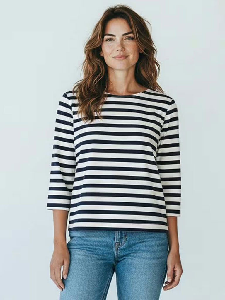 modAS 3/4-Arm-Shirt 40416 Damen Shirt mit 3/4-Arm und Streifen - Damenshirt leicht oversized