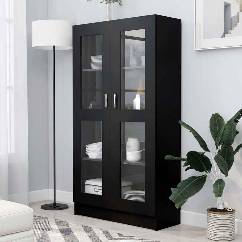 furnicato Bücherregal Vitrinenschrank Schwarz 82,5x30,5x150 cm Holzwerkstoff