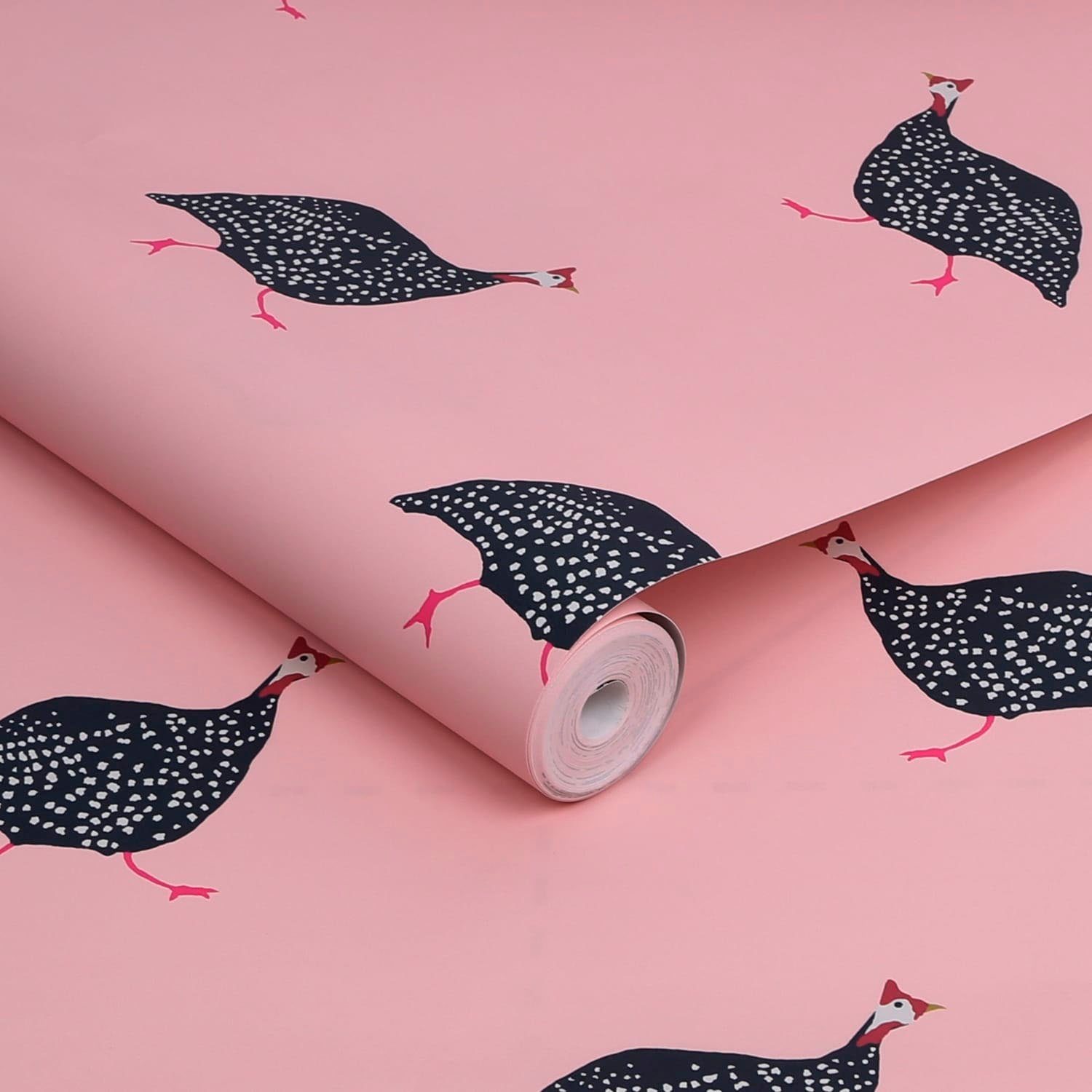 Vliestapete Pink, animal animal Fowl print print, Guinea (1 Blush Joules St), glatt,