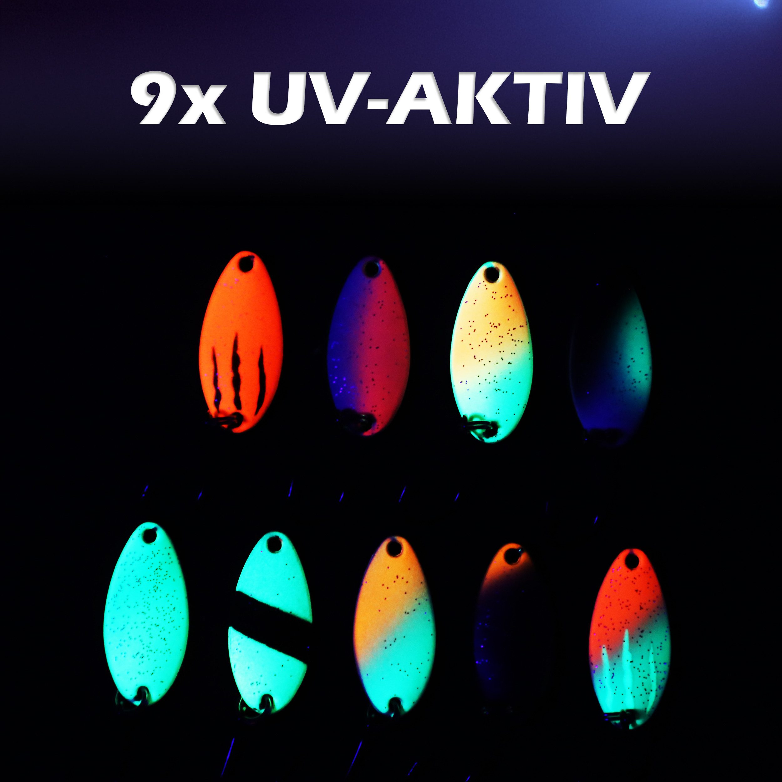 Paradox Fishing Kunstköder Forellen Spoon Sets 2,0g/2,5g/3,0g 10 Stück mit Box, (Forellenköder, Forellenköder), UV-AKTIV, inkl. Snaps – Bild 3 von 5