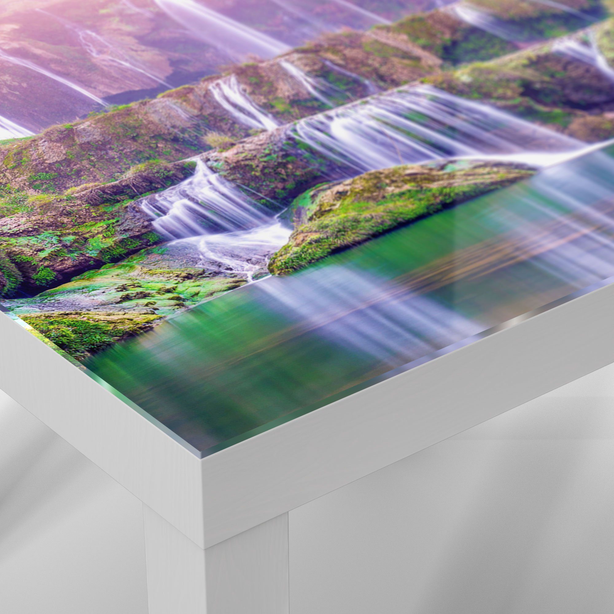 DEQORI Couchtisch Weiß Beistelltisch Glastisch 'Terrassen-Wasserfälle', Glas modern