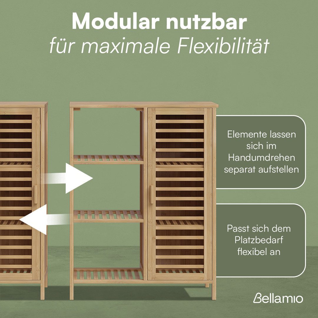 Bellamio Hochschrank Newa aus Bambus, Badezimmerschrank mit Ablage, lackiert (9 Fächer) Badezimmerschrank 100×33×87cm, verfügbar in verschiedenen Ausführungen