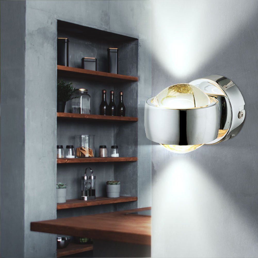 GLOBO LIGHTING LED Wandleuchte, LED-Leuchtmittel fest verbaut, Warmweiß, LED Wand Leuchte Schlafzimmer Glas UP & DOWN Dielen Strahler Chrom