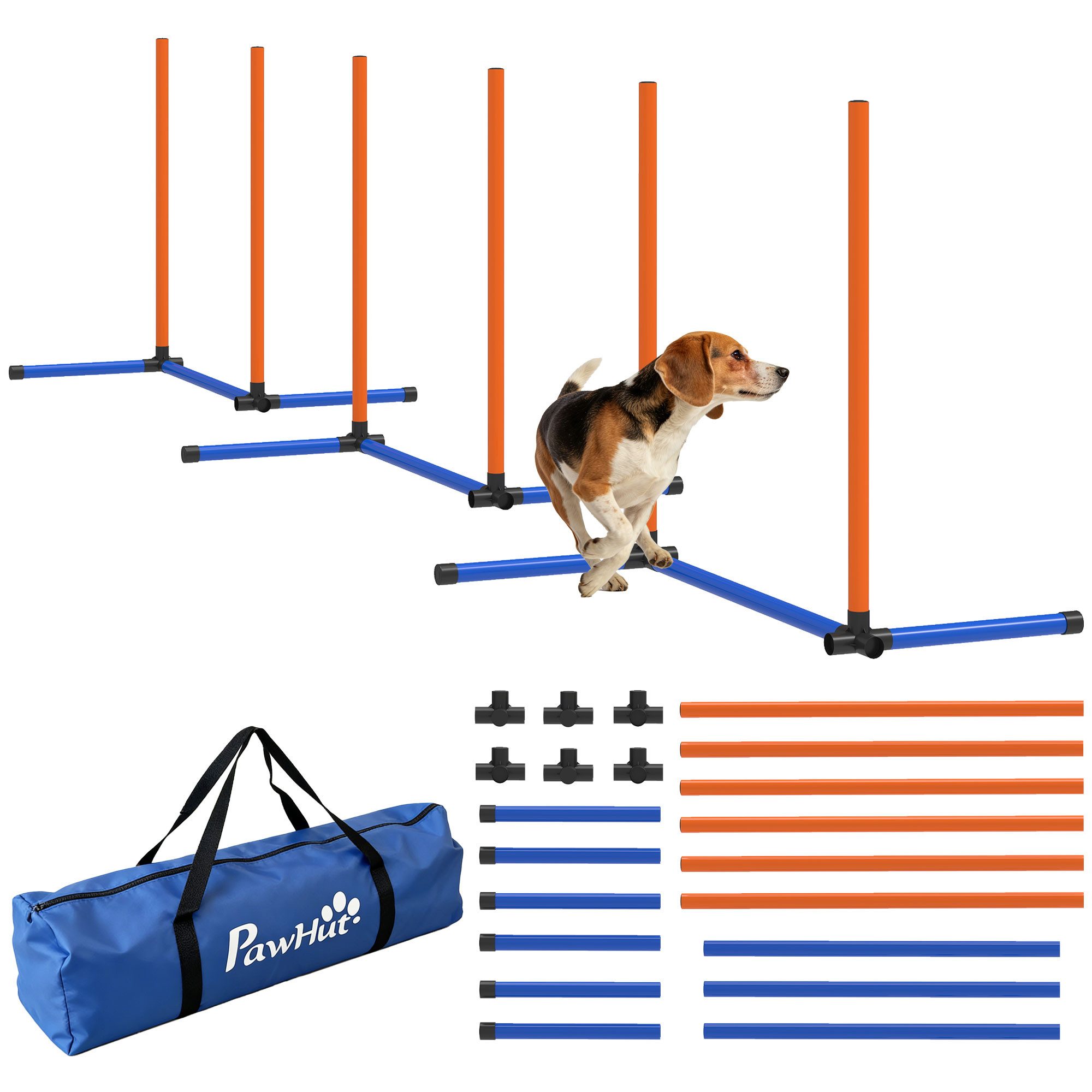 AIMAX Hunde-Erziehungsgeschirr Hund Agility Set 3-teilig Trainingsset mit Slalomstangen & Tragetasche