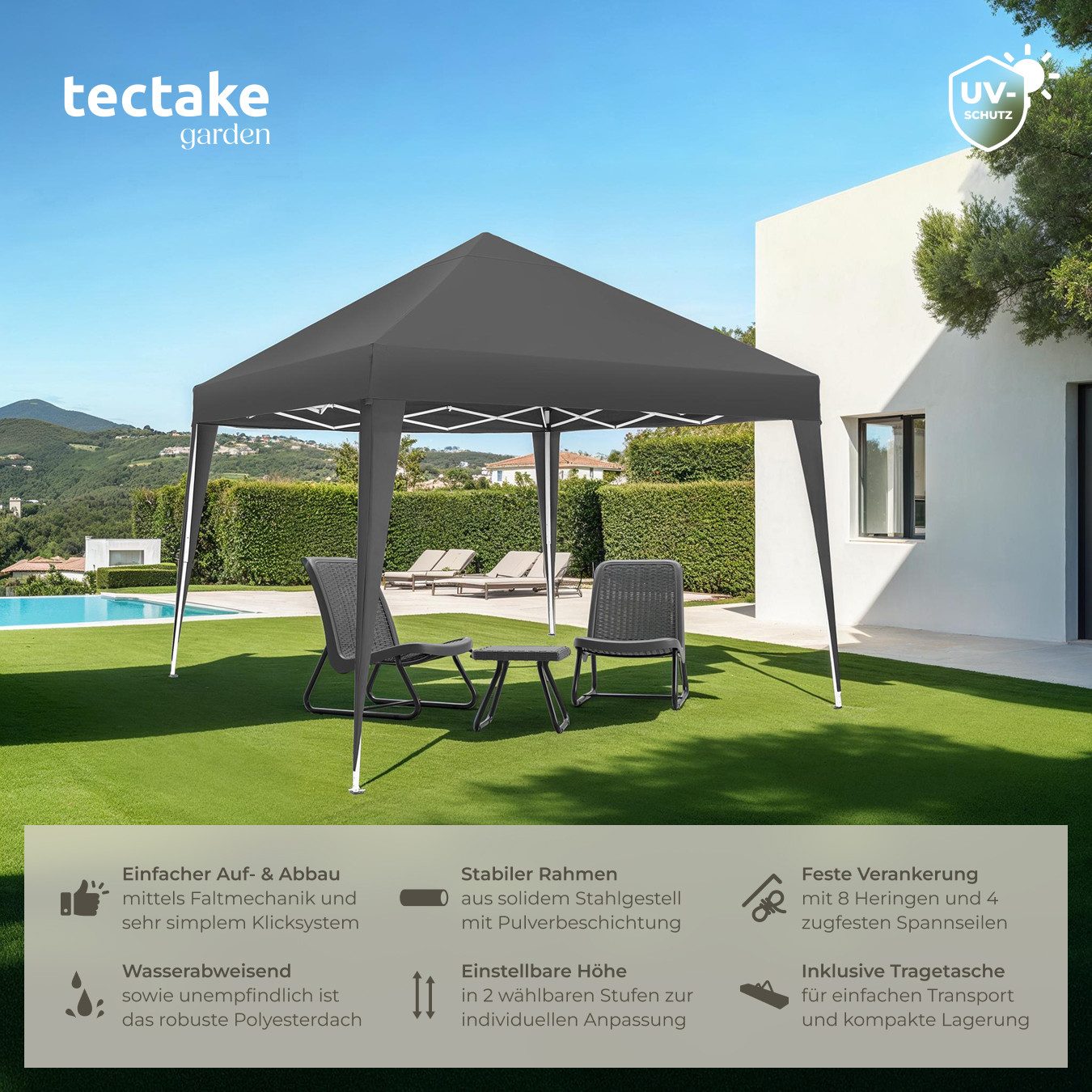 tectake Pavillon Linosa, mit 0 Seitenteilen, günstig online kaufen