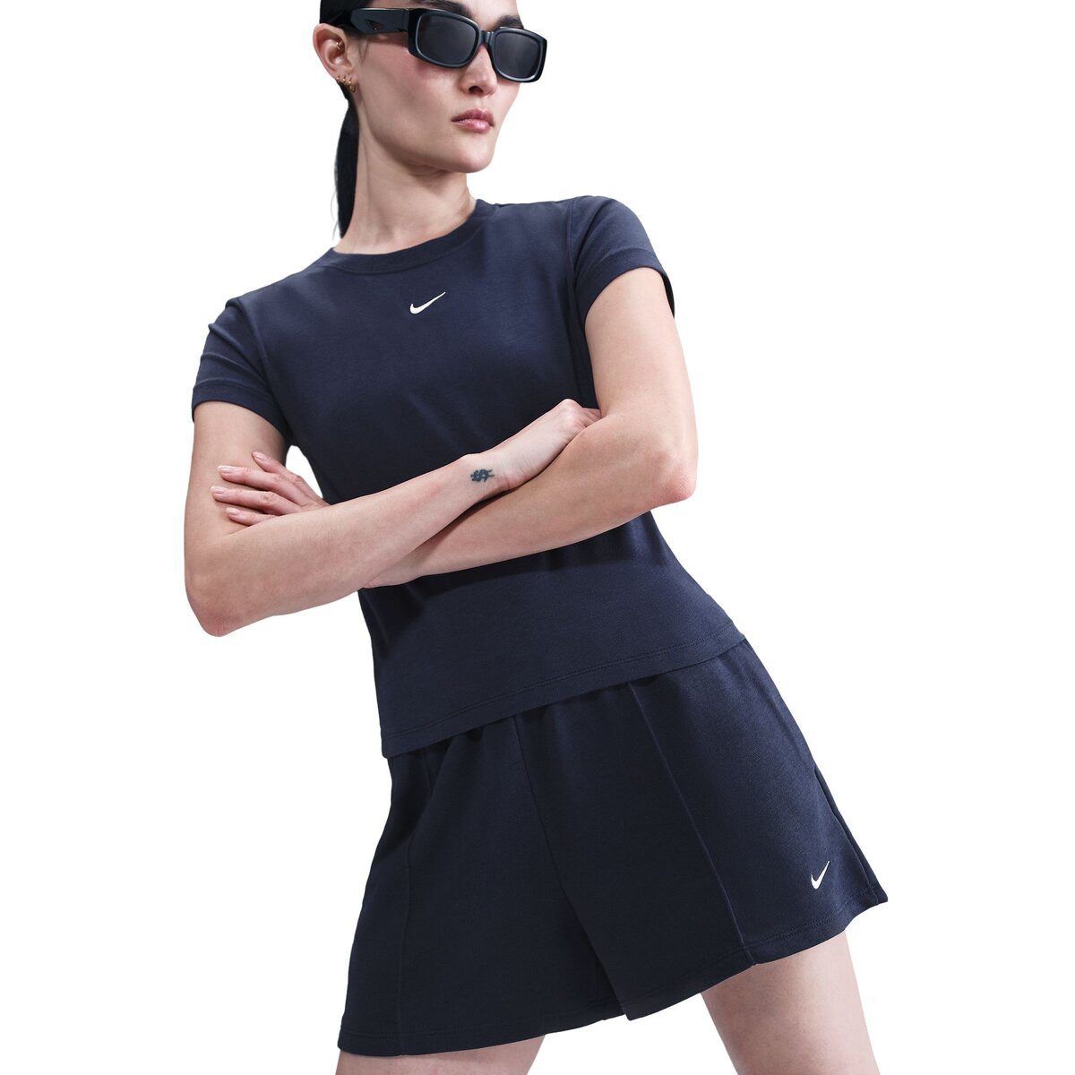 Nike Shorts W NSW NK CHLL FT MR 4IN SHORT MIDNIGHT NAVY/WHITE – Bild 4 von 5
