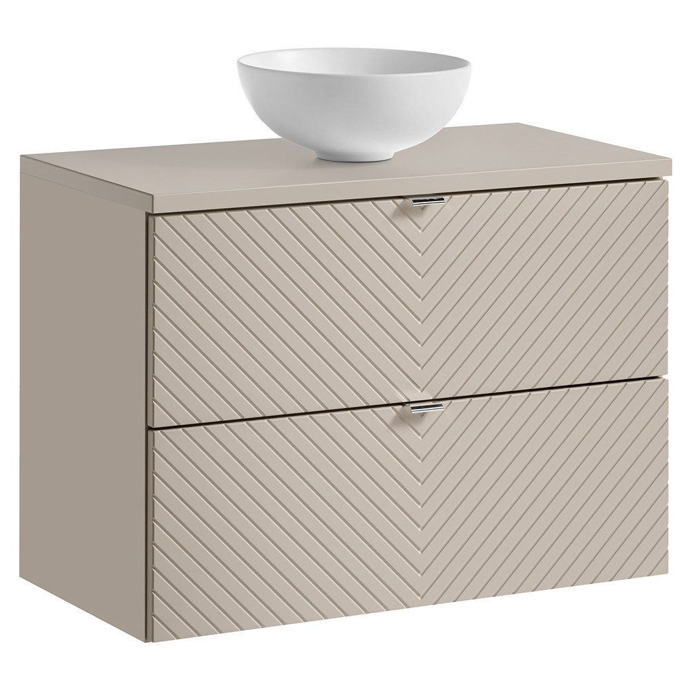 Lomadox Waschtisch VERACRUZ-56, 80cm mit Aufsatzwaschbecken, kaschmir, gerillte Front
