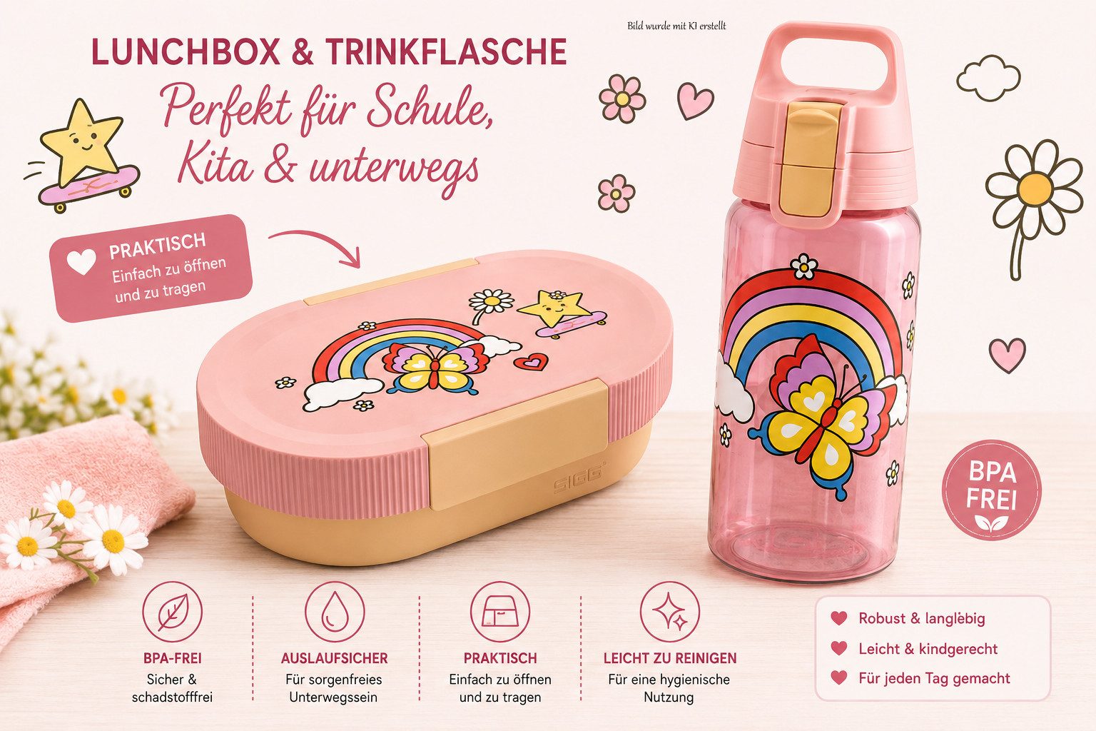 Sigg Lunchbox SIGG Brotdose Lumo + Trinkflasche Viva One - Schule & Kindergarten, (Auslaufsichere Trinkflasche und robuste Lunchbox – langlebig), ideal für Pausenbrot, Obst und Snacks in Schule