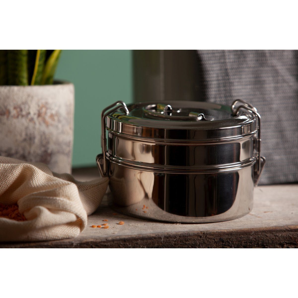 ECO Brotbox Lunchbox Brotbox Tiffin Double XL Edelstahl 1600 ml 505 g, Edelstahl