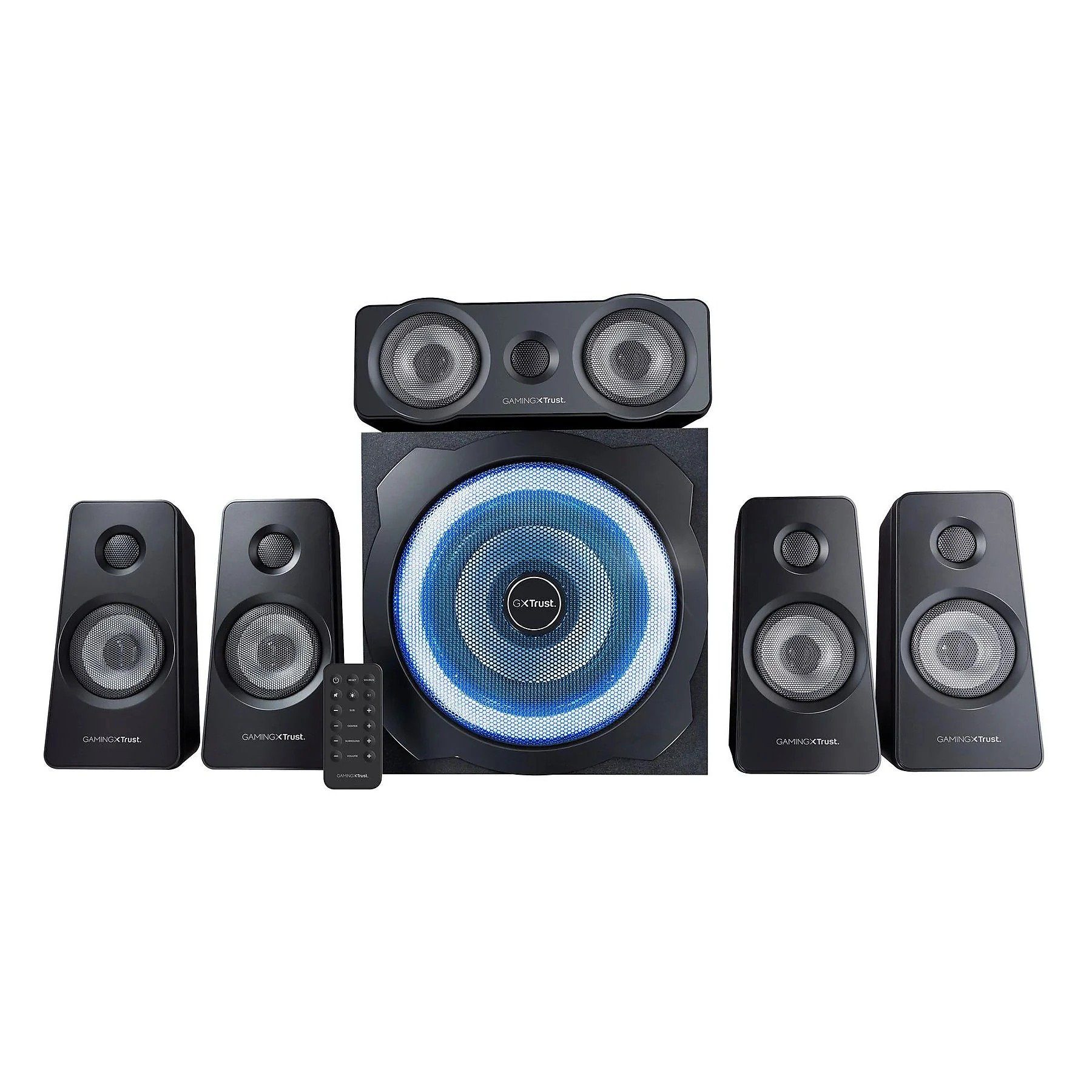 Trust LED + 658 kabelgebunden) Lautsprechersetsystem, Gaming Subwoofer (90 GXT Beleuchtung, 5.1 PC-Lautsprecher Tytan W, Blaue