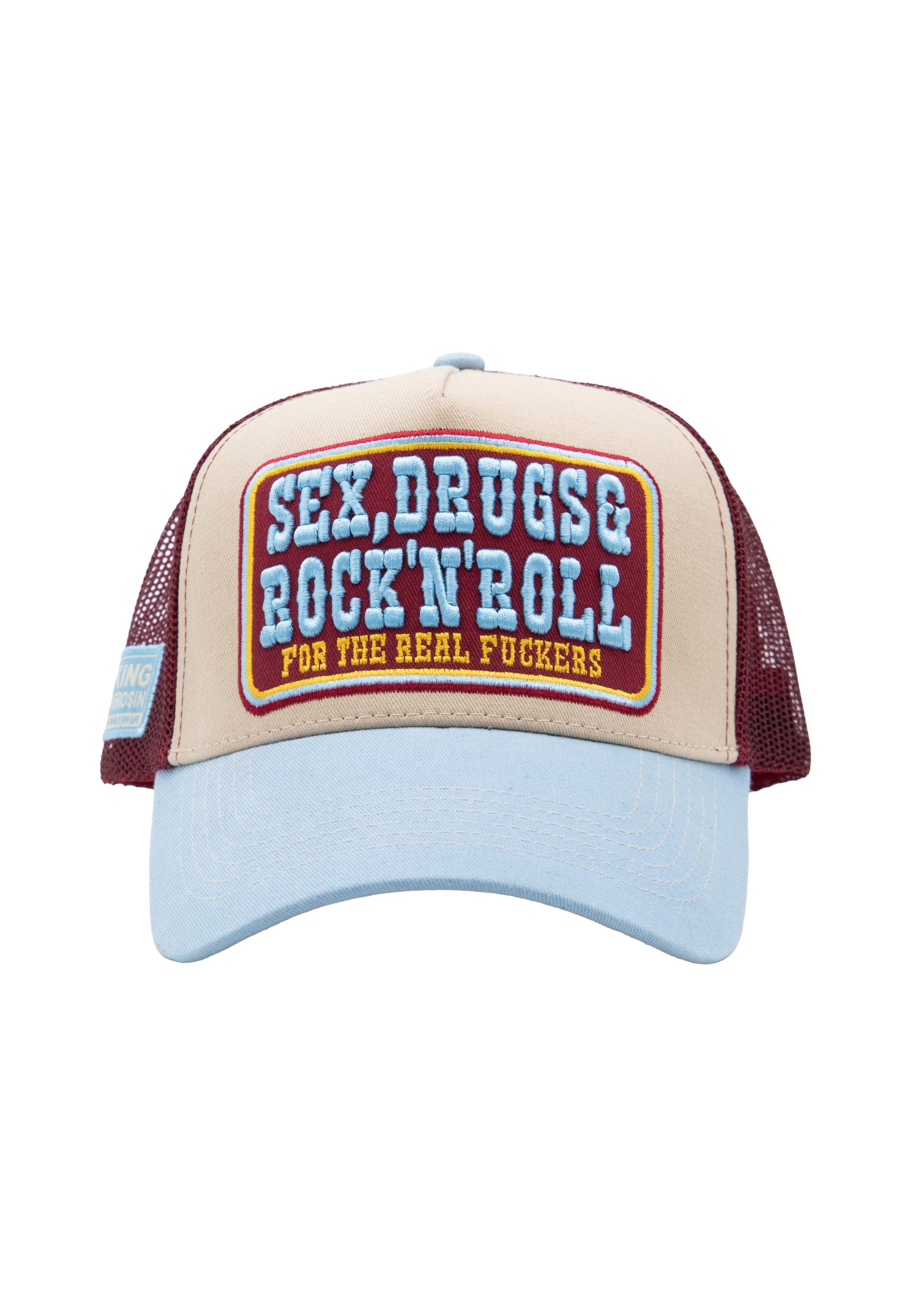 KingKerosin Trucker Cap Sex, Drugs & Rock 'n' Roll (1-St) mit großflächiger Stickerei