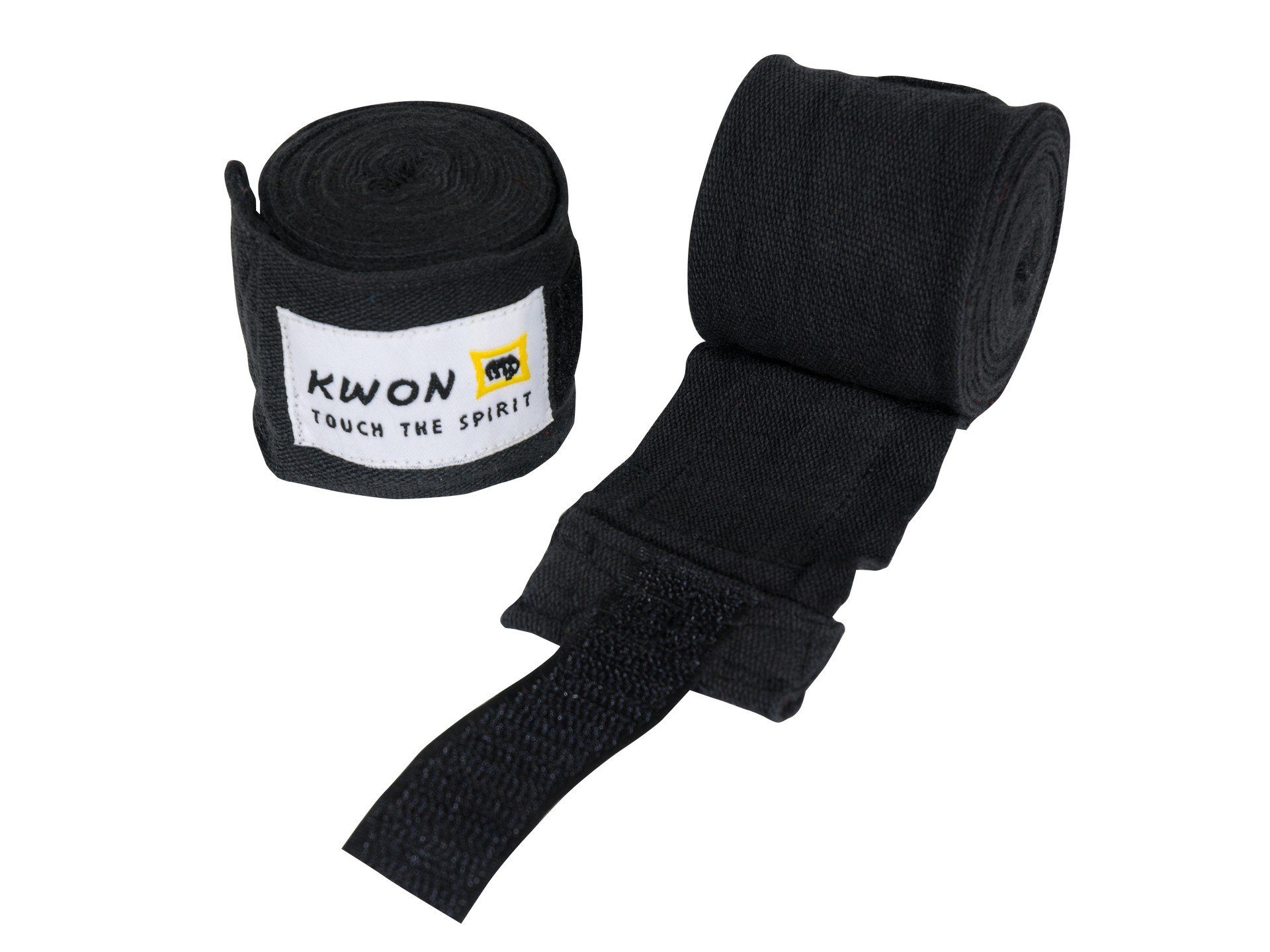 KWON Boxbandagen elastisch 2,5 m Wickelbandagen Material, Klett, Paar, gelb elastischem Kickboxen, Handbandagen Boxen Daumenschlaufe