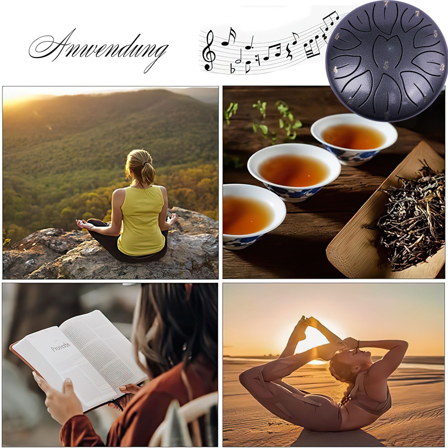 SURFOU Steel Tongue Drum Zungentrommel Sonodrum 6 Zoll 11 Töne Tongue Drum Regentrommel, Steel Tongue Drum Stahlzungentrommel Klangschale Handpan Instrument, mit Schlägeln Meditation Yoga Klangheilung Garten Weihnachten