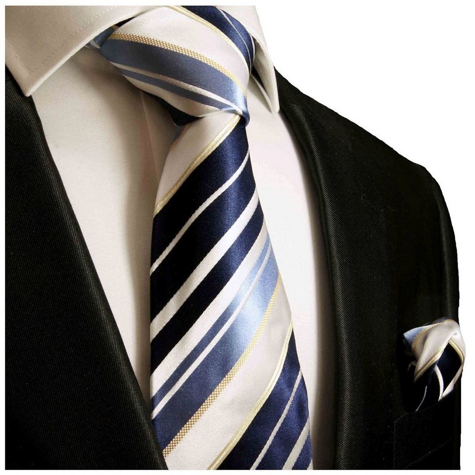 und 924 (Set, 100% Schmal Paul Herren Krawatte Malone Einstecktuch) weiß Tuch gestreift mit 2-St., (6cm), Seide blau Seidenkrawatte Krawatte