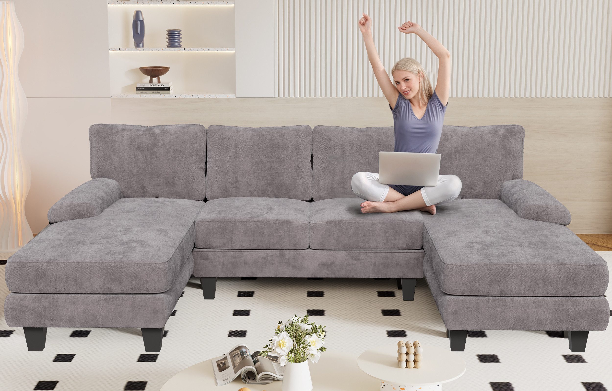 GUNJI Ecksofa Großes U-förmiges Sofas hoch günstig online kaufen