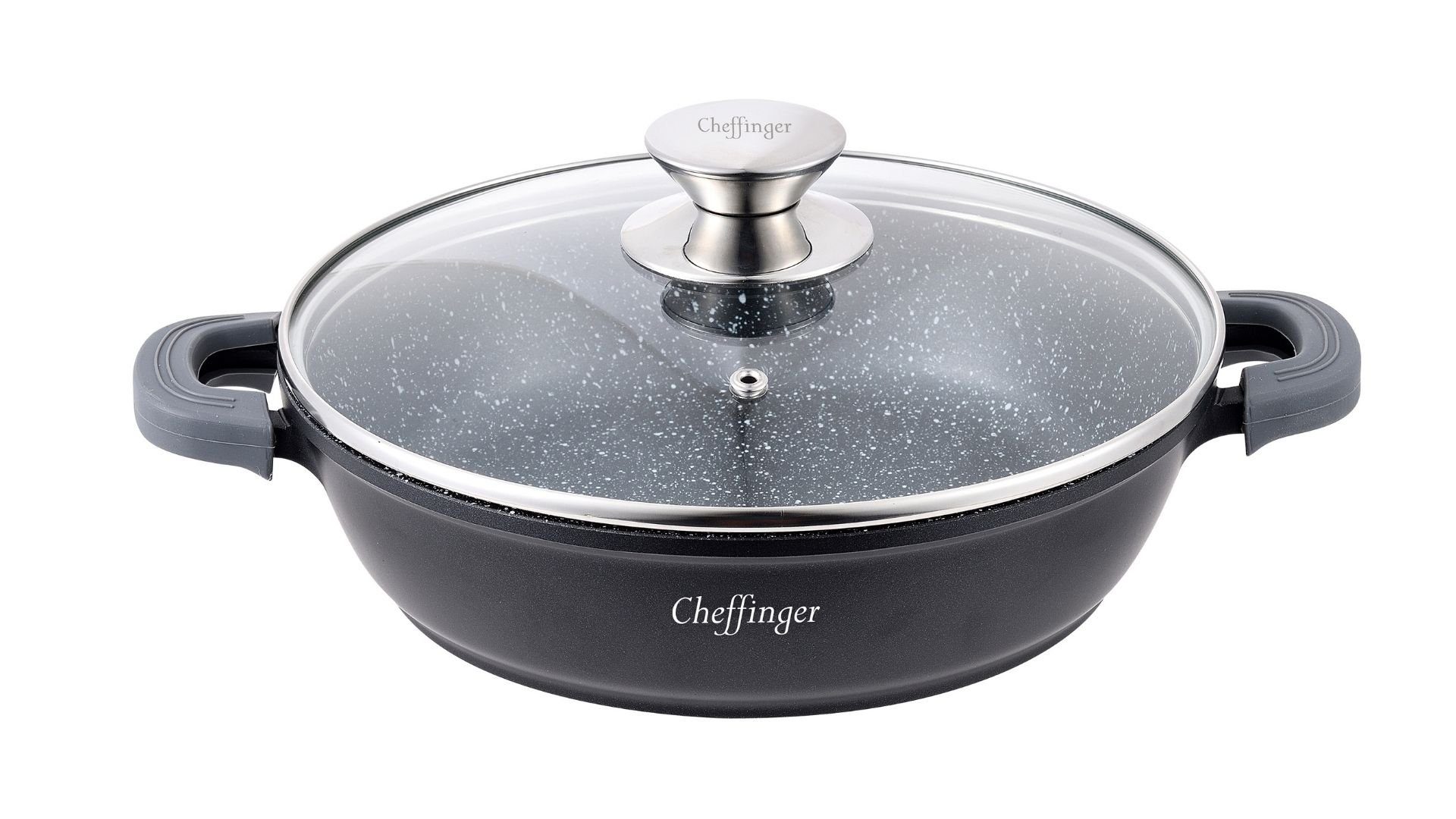Cheffinger Servierpfanne Schmorpfanne Kochtopf Deckel Induktion Ø24cm Aluguss Topf Pfanne, Aluminiumguss