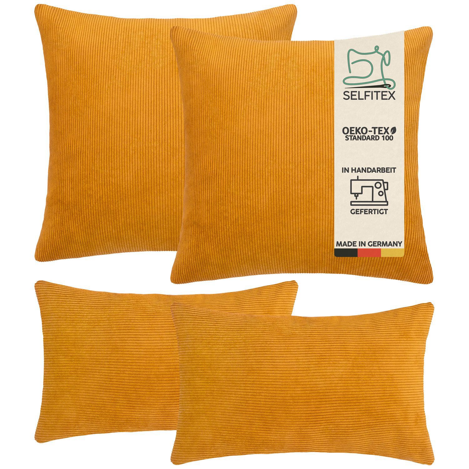 Selfitex Dekokissen 4er Set Cord Kissen inkl. Füllkissen, 2x 50x50 & 2x 30x50, robuster Bezug mit satten Farben, weiches Füllkissen