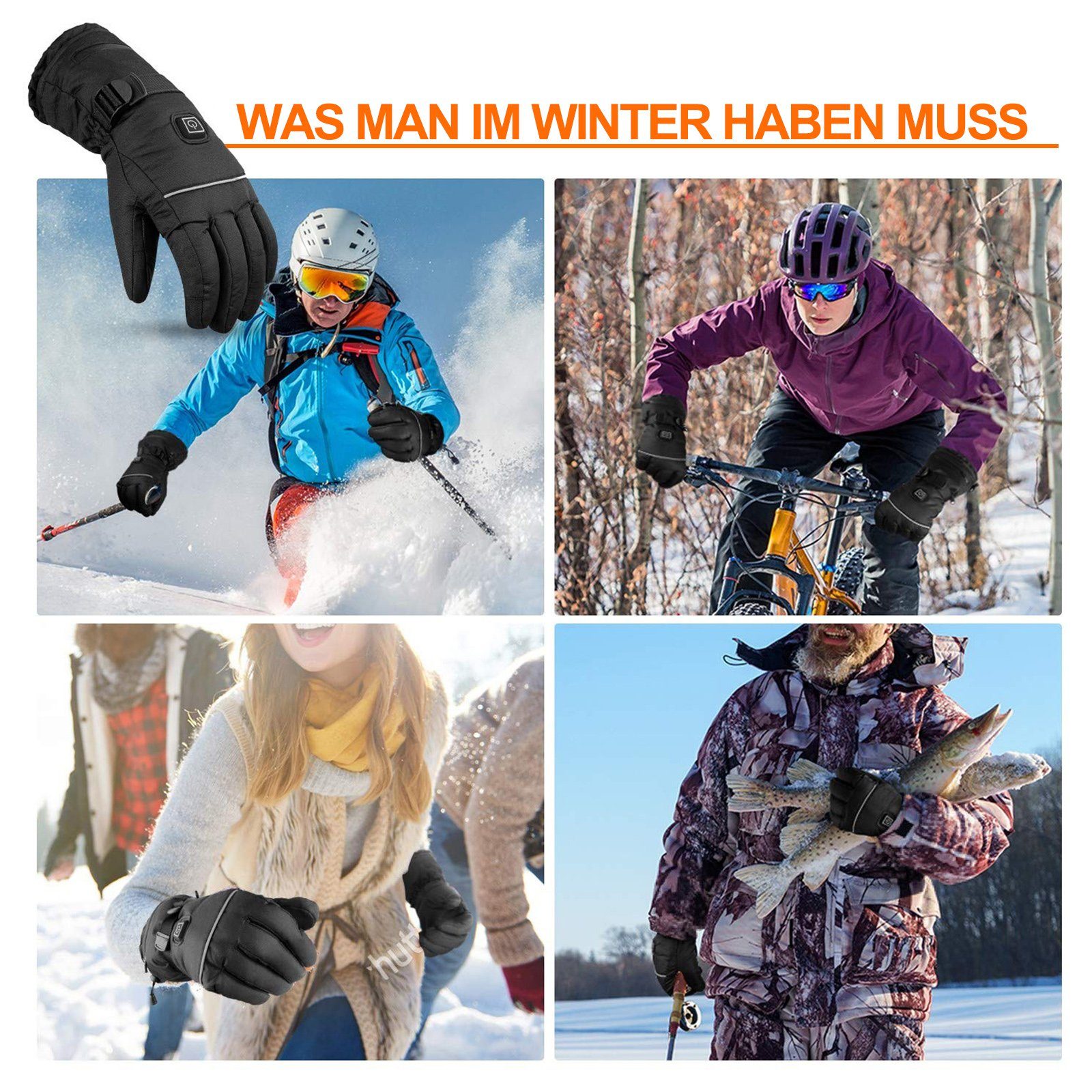 Handschuhe Multisporthandschuhe Handschuhe Batterie,Wasserdichte Winter,Thermohandschuhe,Winter Touchscreen Herren BTTO Damen Handschuhe