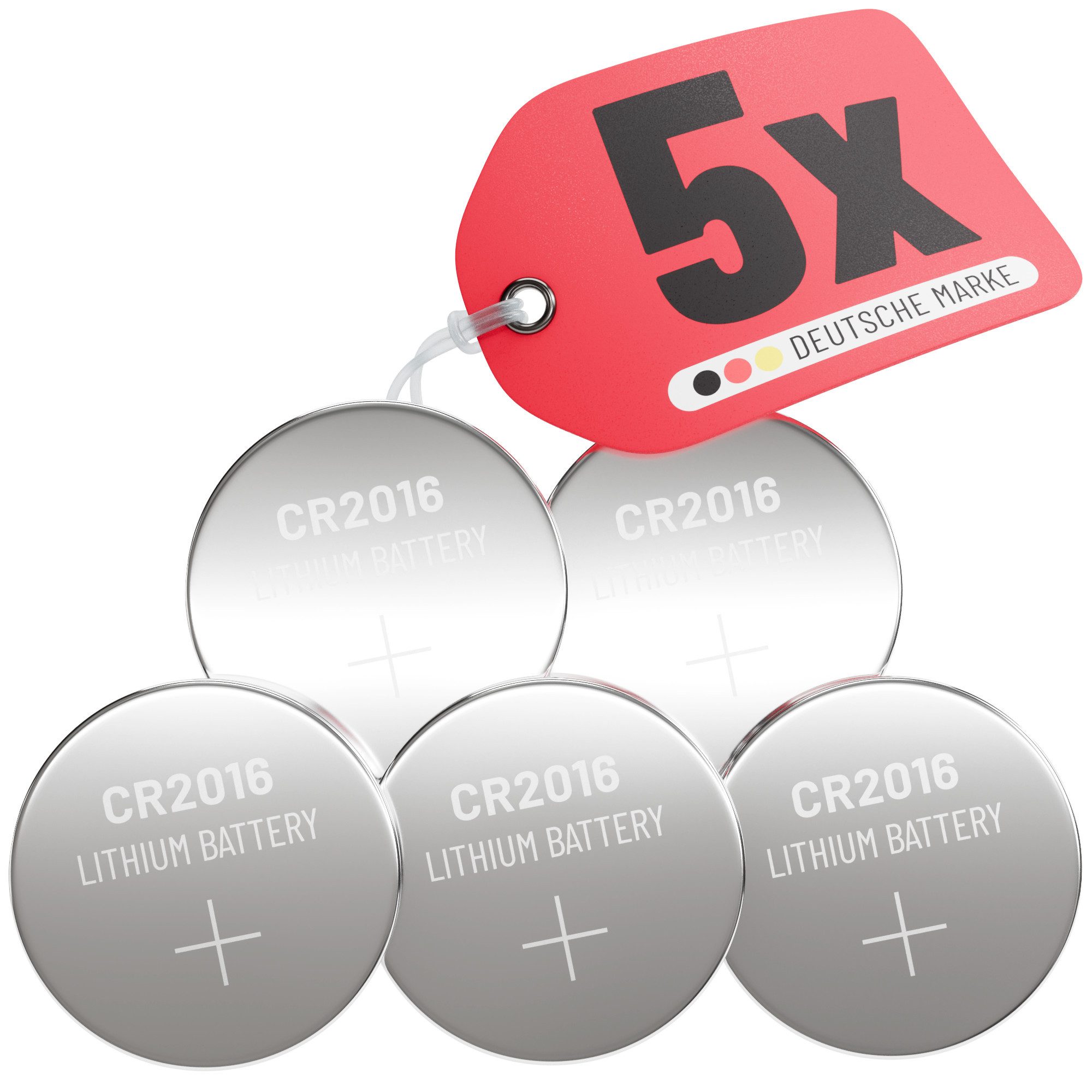 ABSINA CR2016 Knopfzelle 5er Pack - CR 2016 Knopfzelle 3V, Batterie CR2016 Knopfzelle, (1 St)