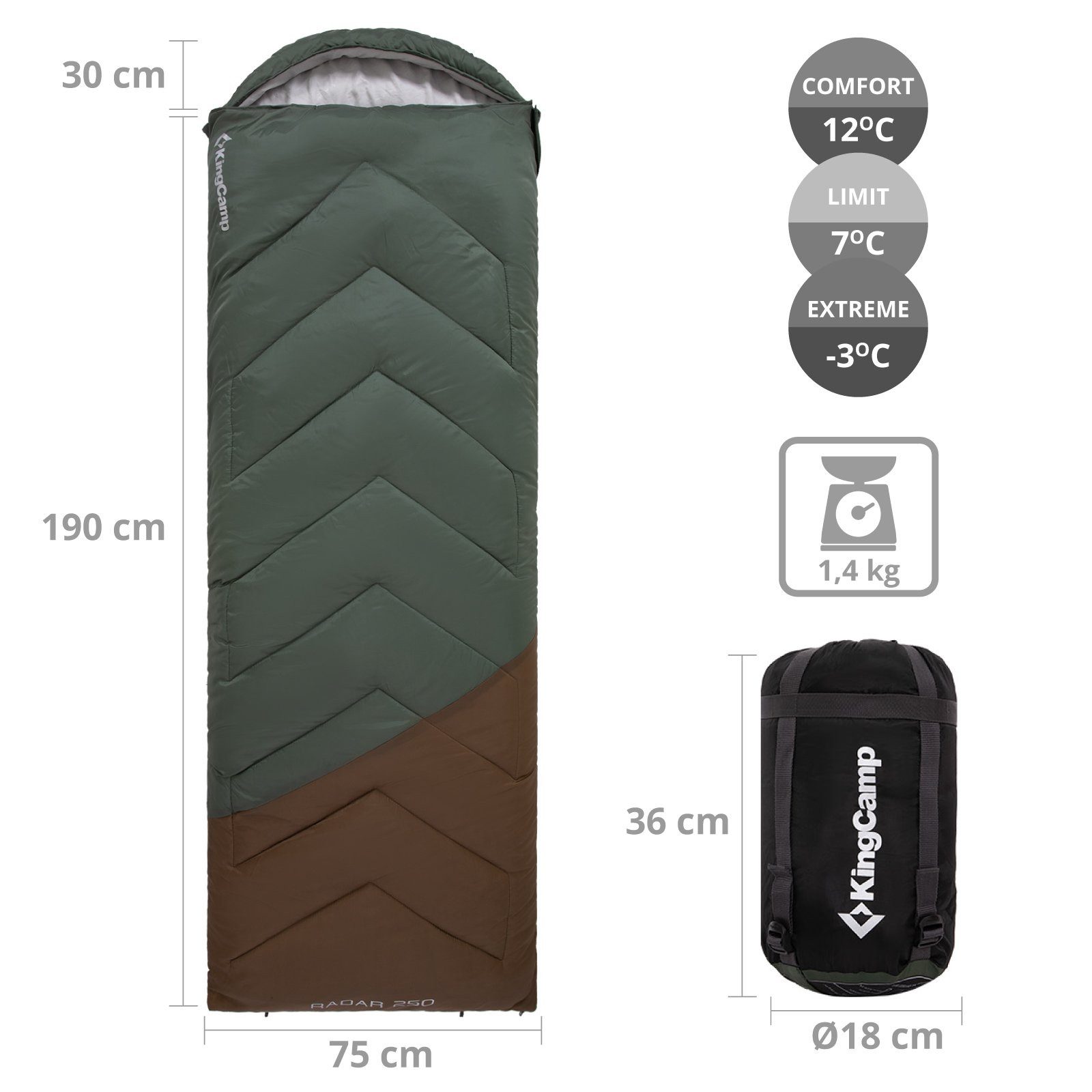 KingCamp Schlafsack Deckenschlafsack Radar 250 Sommer Schlafsack - XL
