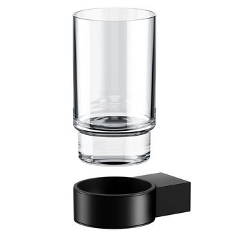 Keuco Zahnputzbecher Plan, (Vormontiert), Glashalter, schwarz matt pulverbeschichtet, Kristallglas klar