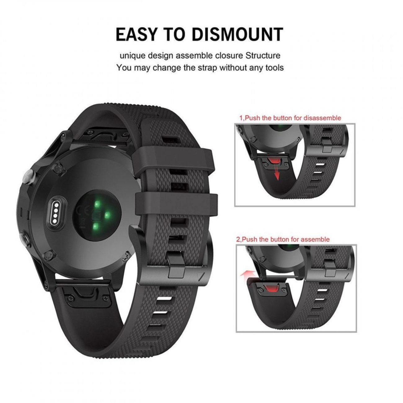TECH PROTECT Smartwatch-Armband für Garmin Fenix 3 / 5X / 3HR / 5X Plus / 6X / 6X Pro / 7X, Weiches TPU-Armband mit Schnellverschluss-System
