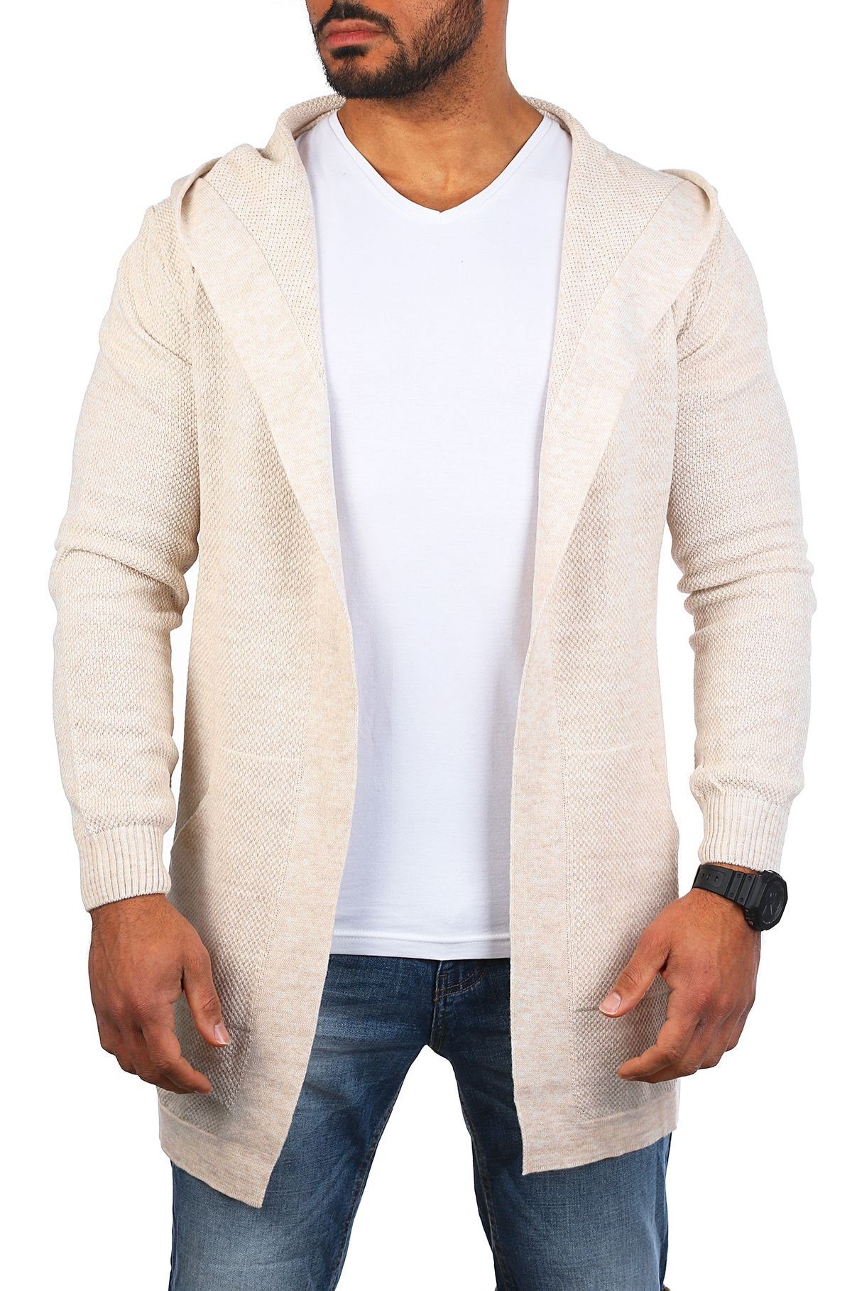 Weste Herren lange Cardigan Unifarbe Strickjacke Herren in Passform Beige Feinstrick leichte 7717 CARISMA