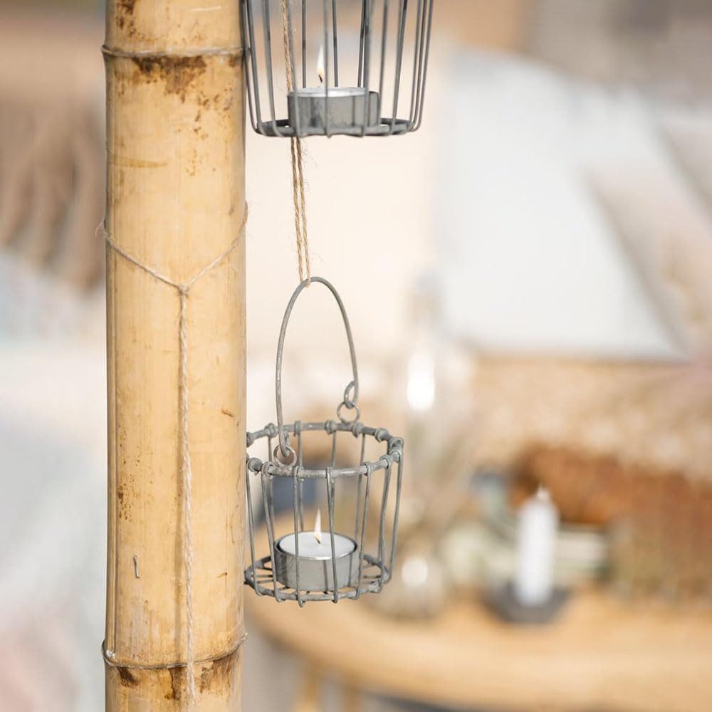 Ib Laursen Hängewindlicht Teelichthalter Windlicht Drahtkorb mit Henkel grau Ib Laursen 8,5 cm, Dekorativer Kerzenhalter im Drahtkorb Design mit praktischem Henkel