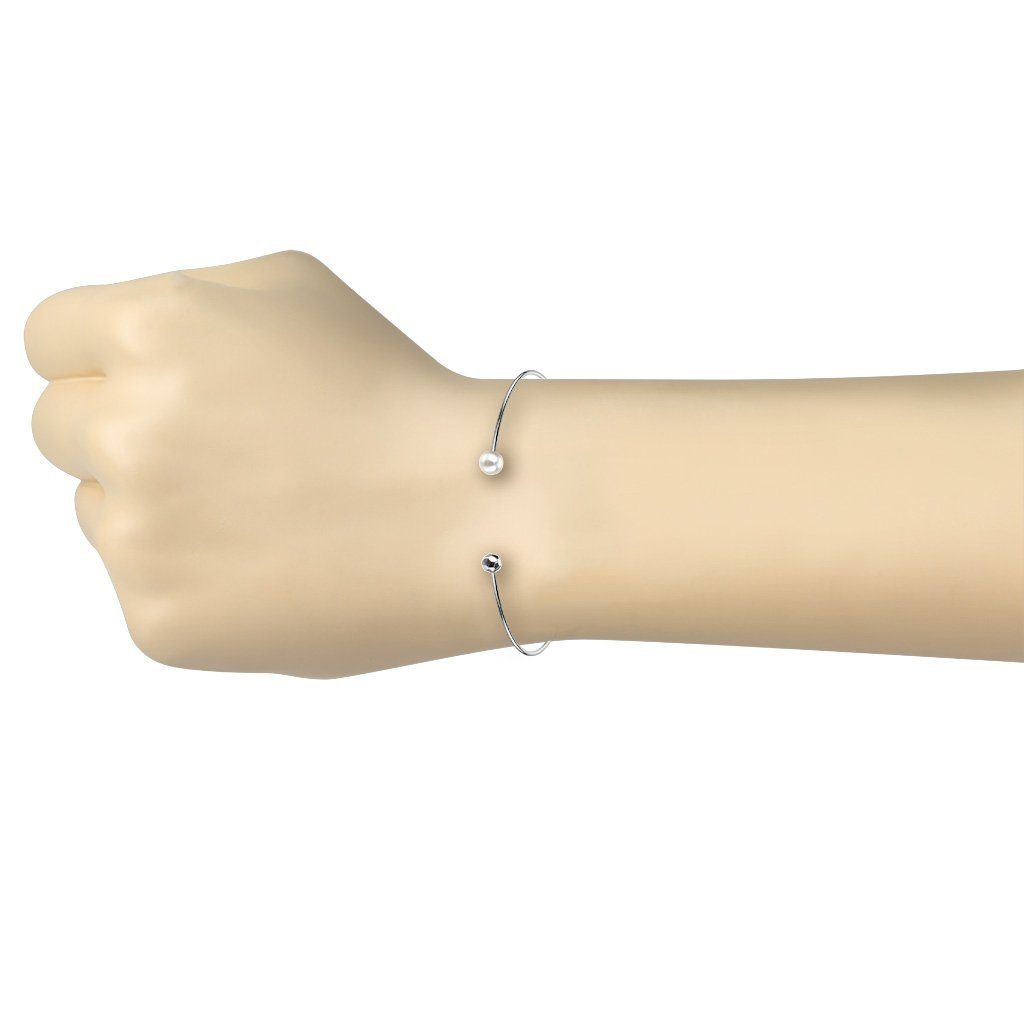 BUNGSA Armband Armreifen offen mit Armband, Edelstahl 1-tlg), Perle aus Armschmuck und Bracelet silber Facettenkugel (1 Damen