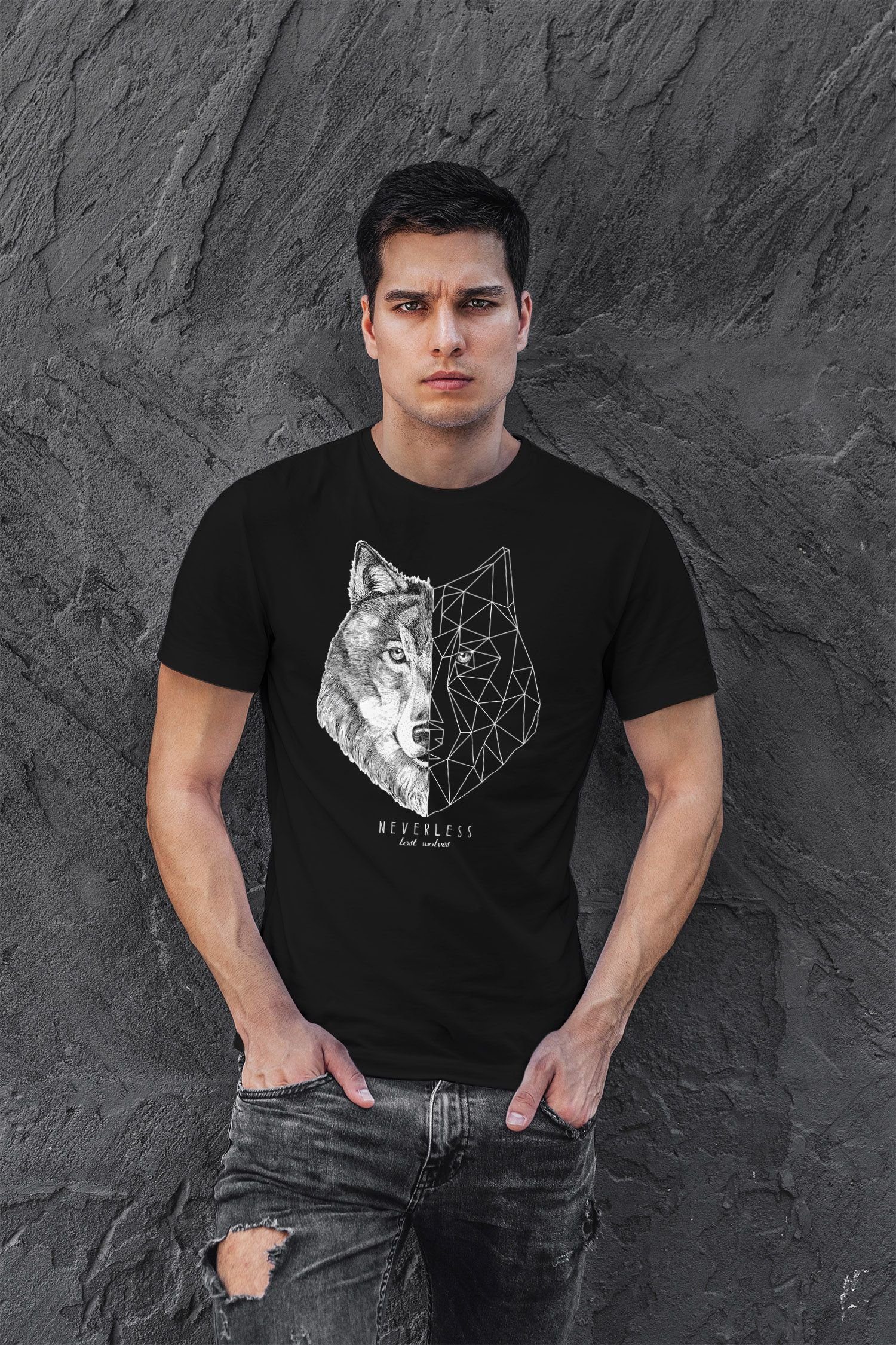 Neverless Print-Shirt Herren T-Shirt Wolf Polygon Kunst Grafik Tiermotiv Printshirt Fashion mit Print
