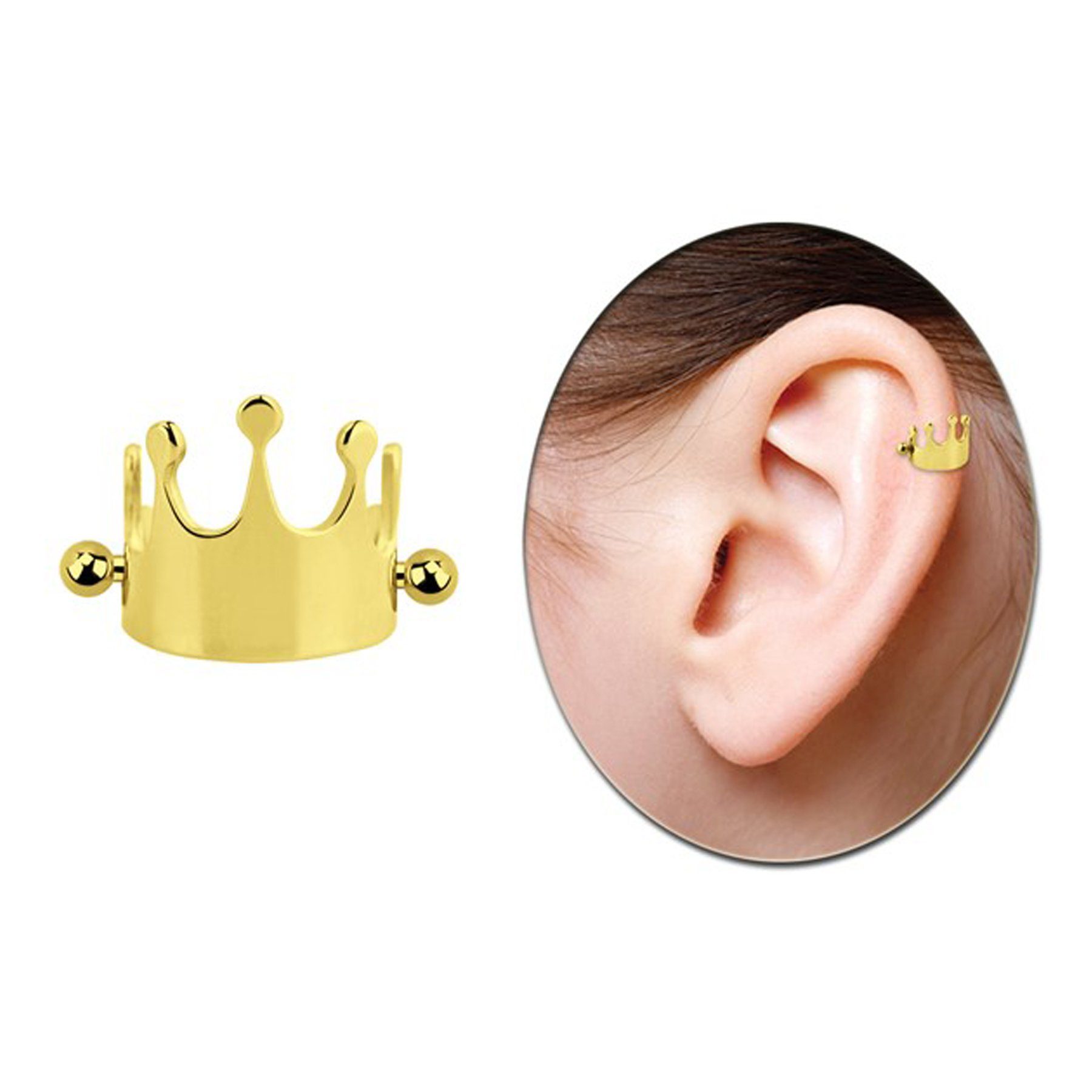 Adelia´s Dehnschnecke Piercing  Ohrpiercing, Helix Schild in Form einer Krone mit Stab in 1,2 mm Stärke