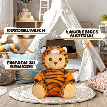 BRUBIES Kuscheltier Teddy Tiger - 25 cm Teddybär im Tigerkostüm mit Kapuze (Plüschtier für kuschelige Abenteuer, 1-St), Kuscheltier Geschenk für Kinder