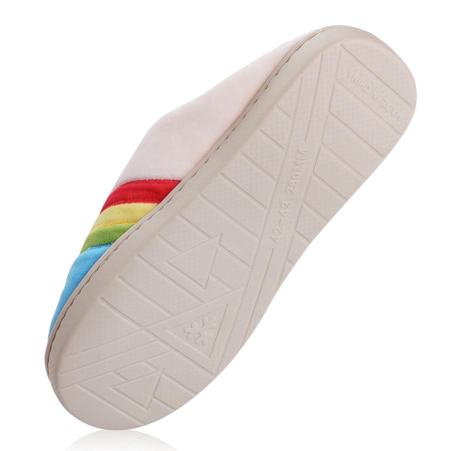 Katara Tier Pantoffeln Gr. 34-41 (Einhorn, Katze, Hase) Plüsch Hausschuhe Hausschuhe, weich, warm, süß, kuschelig, Plüsch Einhorn (Regenbogen)
