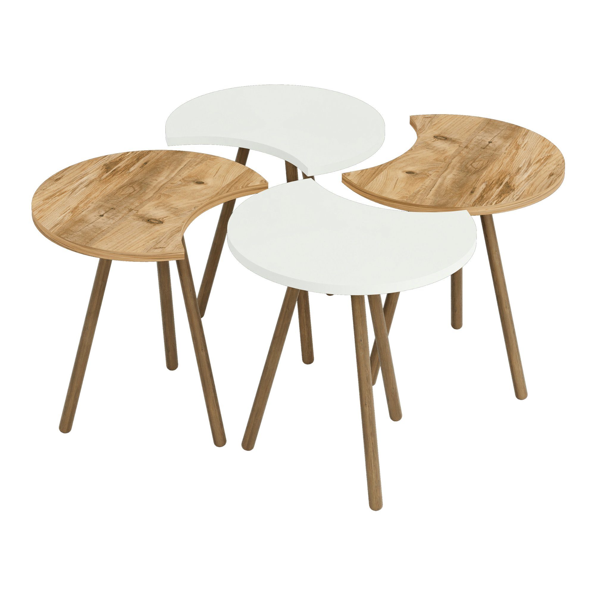 4-tlg. 45 Weiß Beistelltisch en.casa / Set x 48 Couchtisch, cm Højer Weiß/Holzoptik Holzoptik x 32