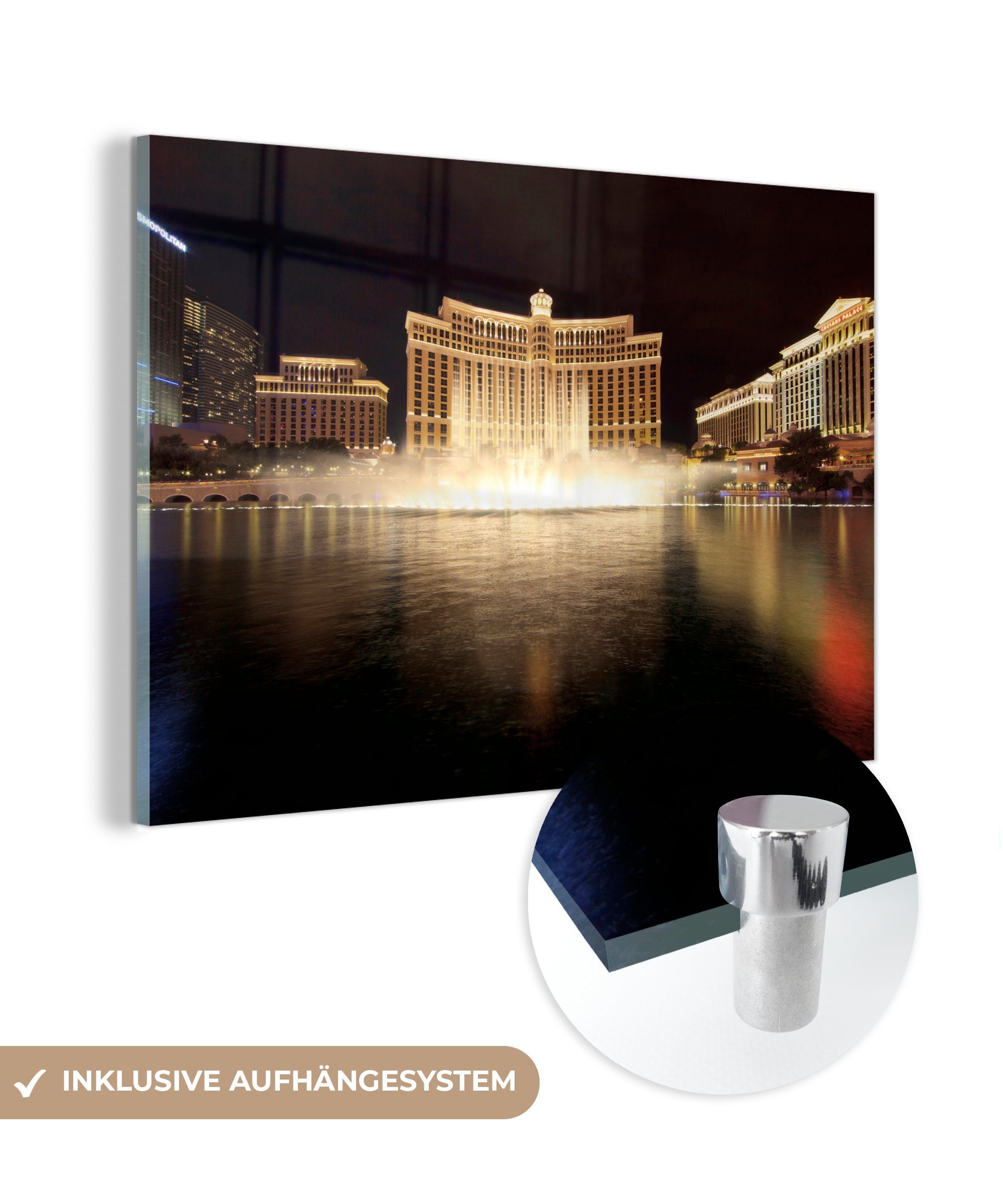 MuchoWow Acrylglasbild Kasino - Las Vegas - Springbrunnen, (1 St), Acrylglasbilder Wohnzimmer & Schlafzimmer