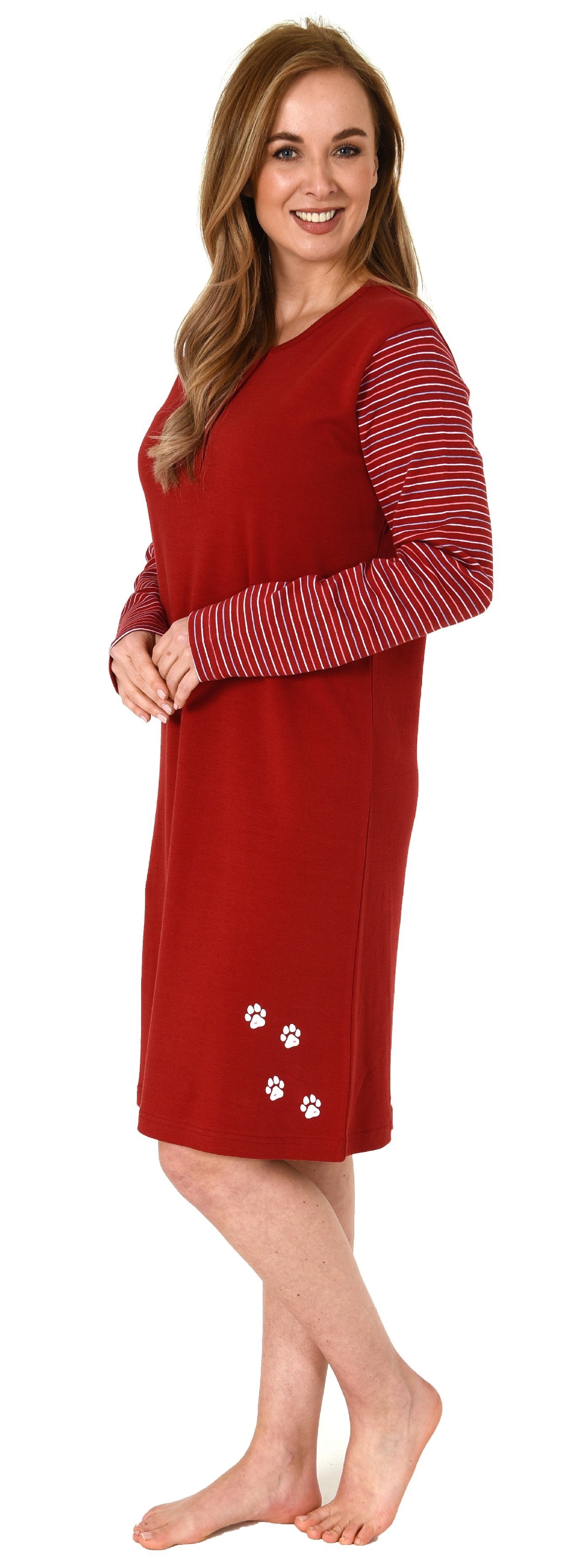 Kuschel Interlock Damen langarm Normann rot in Nachthemd Qualität Nachthemd