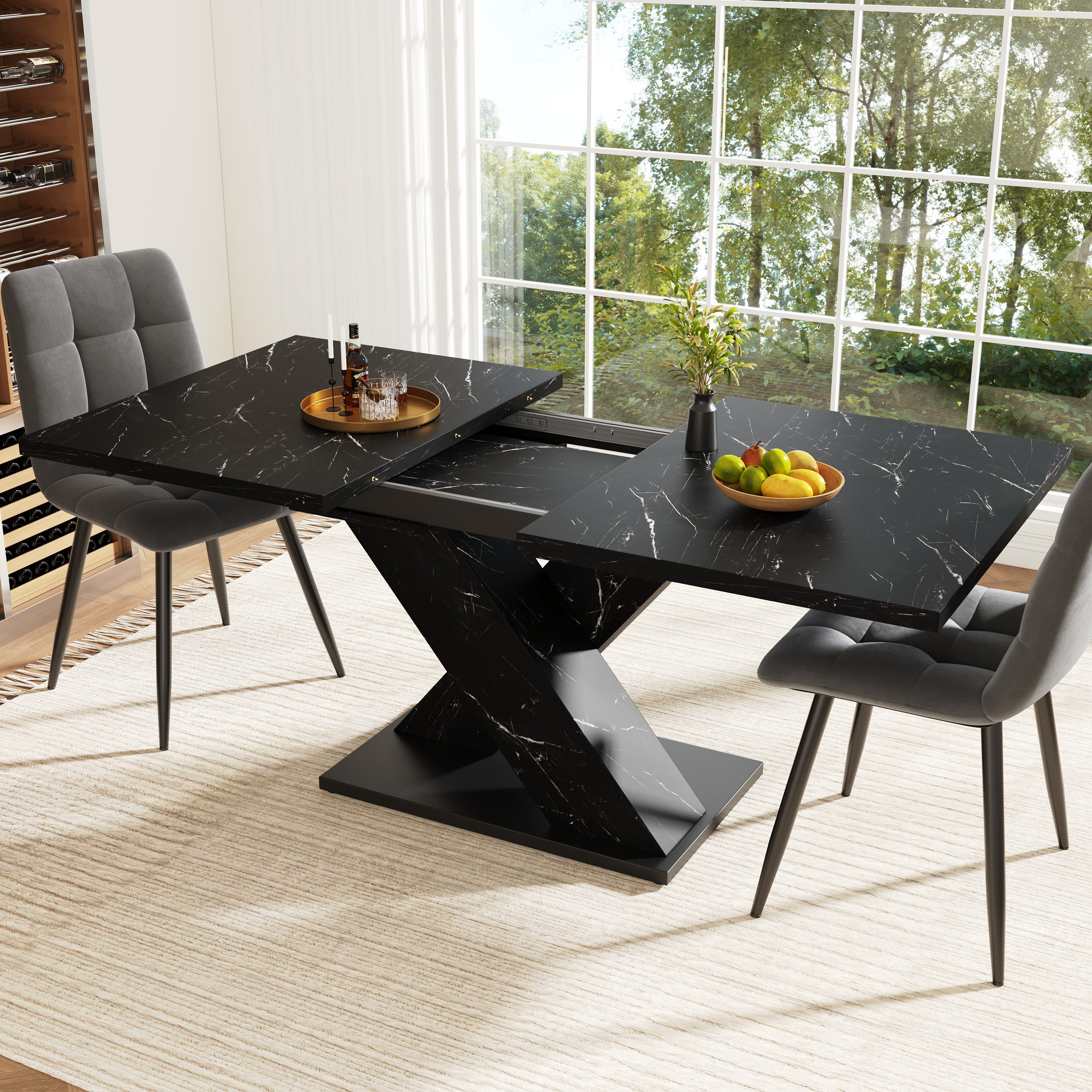MODFU Esstisch Teleskoptisch,Moderne Esstisch,Ausziehbar,Esszimmer-Set (mit moderner X-Design, 1-St., 119(158.5)*80*75cm(L x B x H)