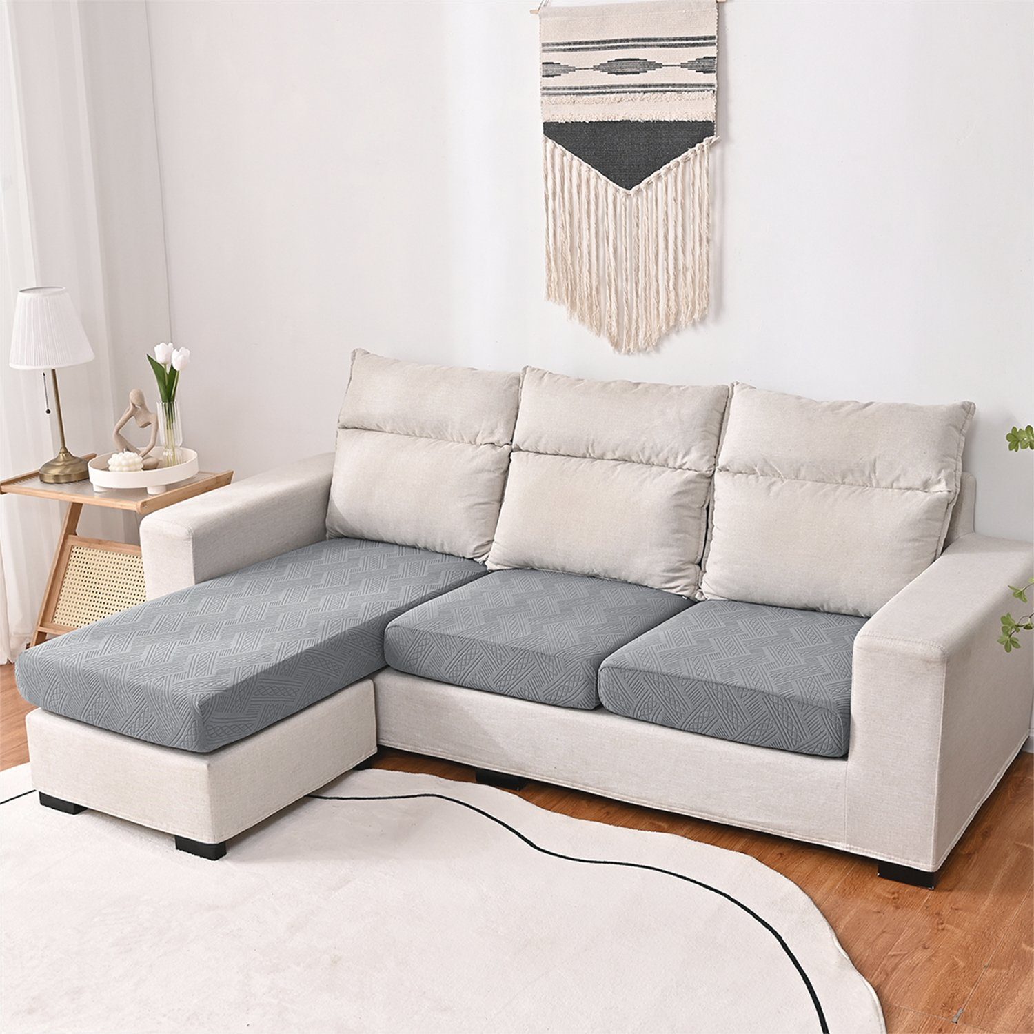 Sofahusse, HOMEIDEAS, Sofa Bezüge Couch Kissenbezüge für 1,2,3,4 Sitze Grau-Geometrie