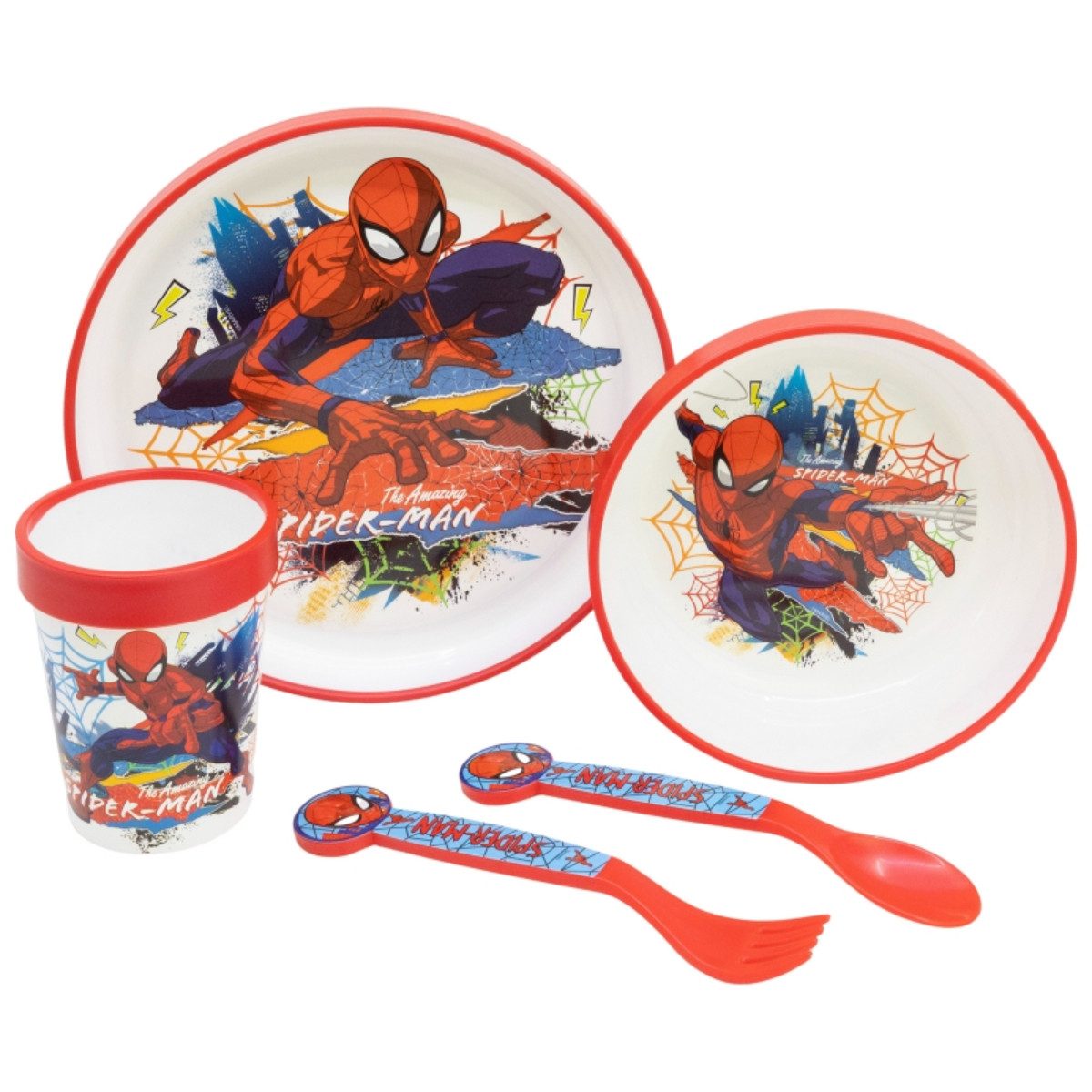 Spiderman Kindergeschirr-Set Set 5-teilig Rutschfestes Ess-Set (5-tlg)