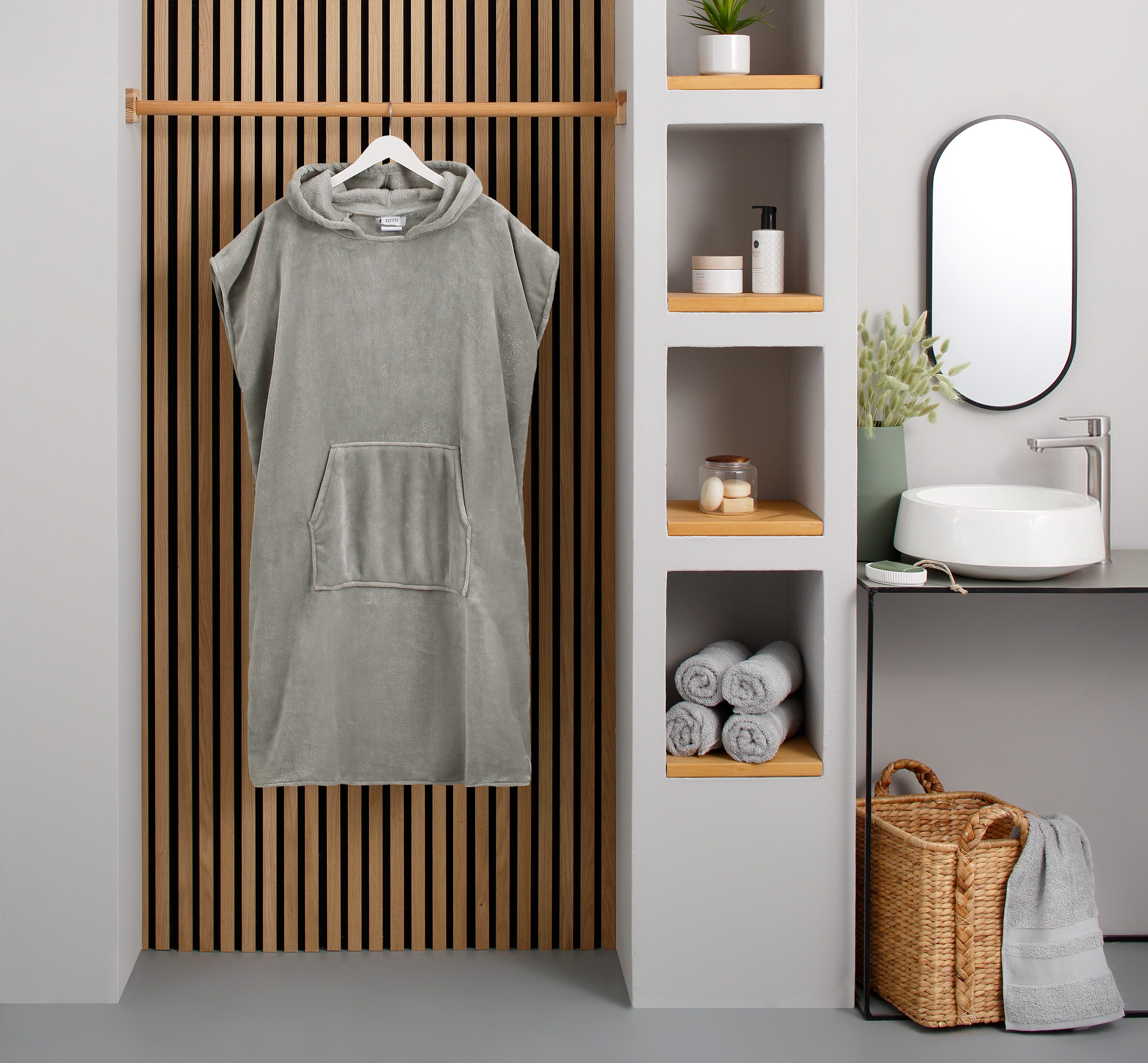 OTTO home Badeponcho Miia, Surfponcho ideal für Sauna, Spa & im Urlaub, Langform, Microfaser, Kapuze, weich und kuschelig, plüsch, Unisex, für Damen und Herren