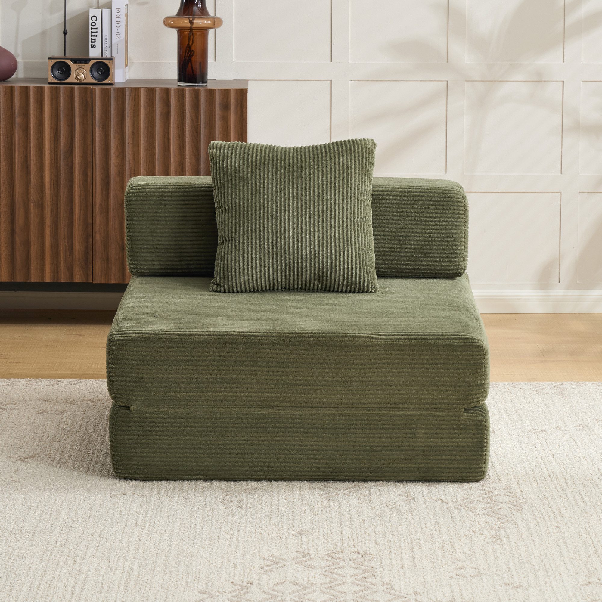 Vankel Loungebett Sofas Wohnzimmer, Sessel mit Schlaffunktion aus Cord faltbar, 1-Sitzer Schlafsessel, platzsparend, bequem und ohne Montage