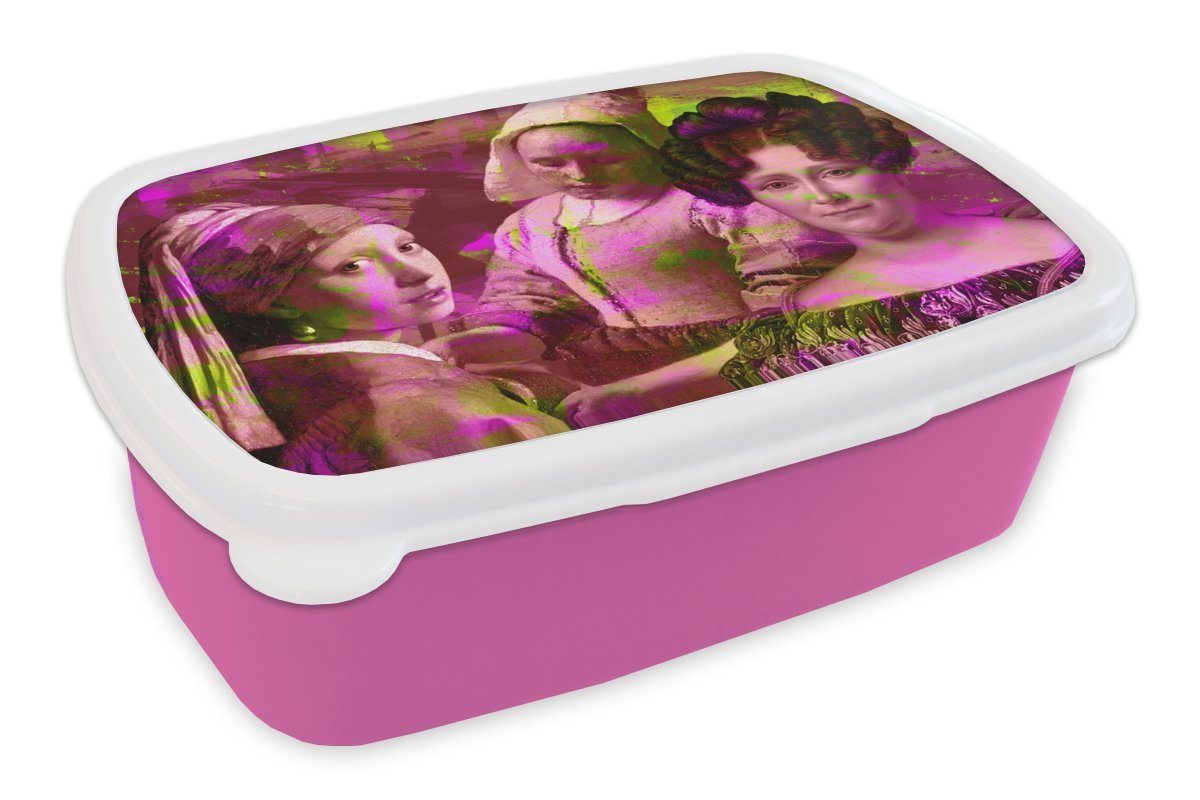 MuchoWow Lunchbox Collage - Malerei - Neon, Kunststoff, (2-tlg), Brotbox für Erwachsene, Brotdose Kinder, Snackbox, Mädchen, Kunststoff rosa
