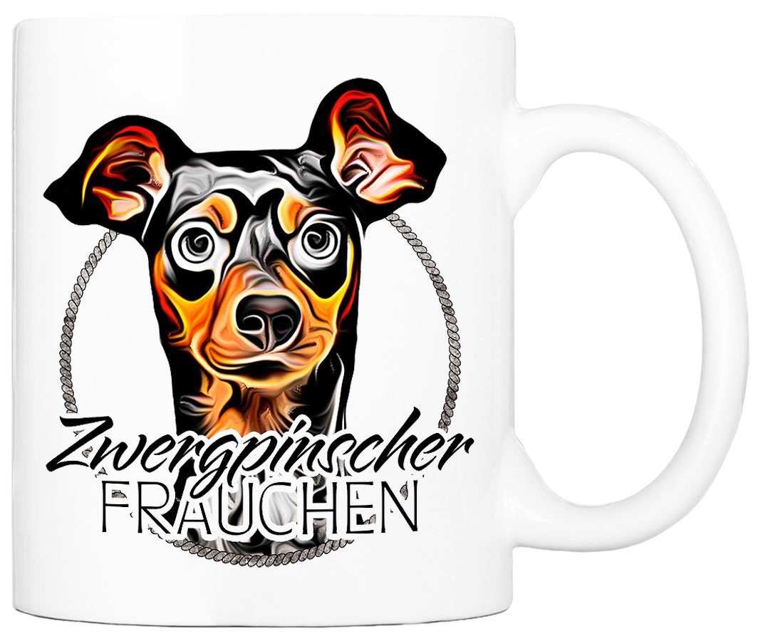 Cadouri Tasse ZWERGPINSCHER FRAUCHEN - Kaffeetasse für Hundefreunde, Keramik, mit Hunderasse, beidseitig bedruckt, handgefertigt, Geschenk, 330 ml
