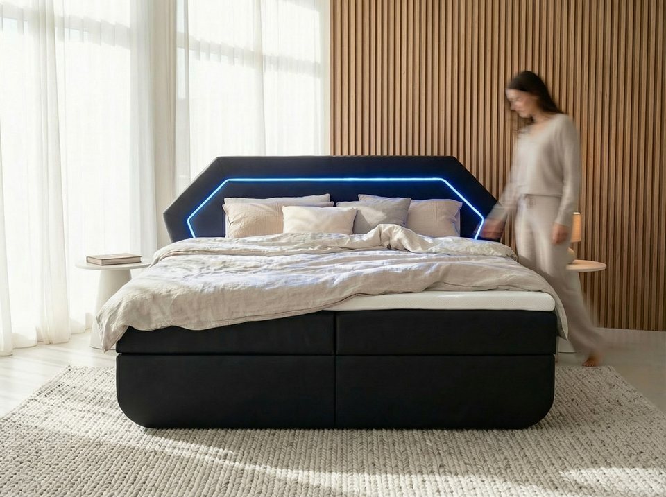 wonello Boxbett Phoenix (Kunstleder), Bett mit Bettkasten und LED ...