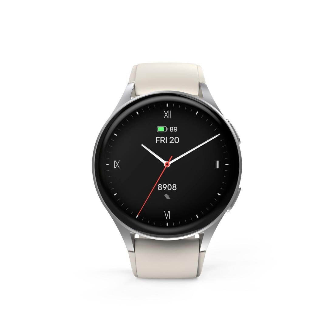 Hama Smartwatch 8900 (Telefonfunktion, GPS, wasserdicht IP68, Herzfrequenz) Smartwatch (3,3 cm/1,3 Zoll) beige|silberfarben
