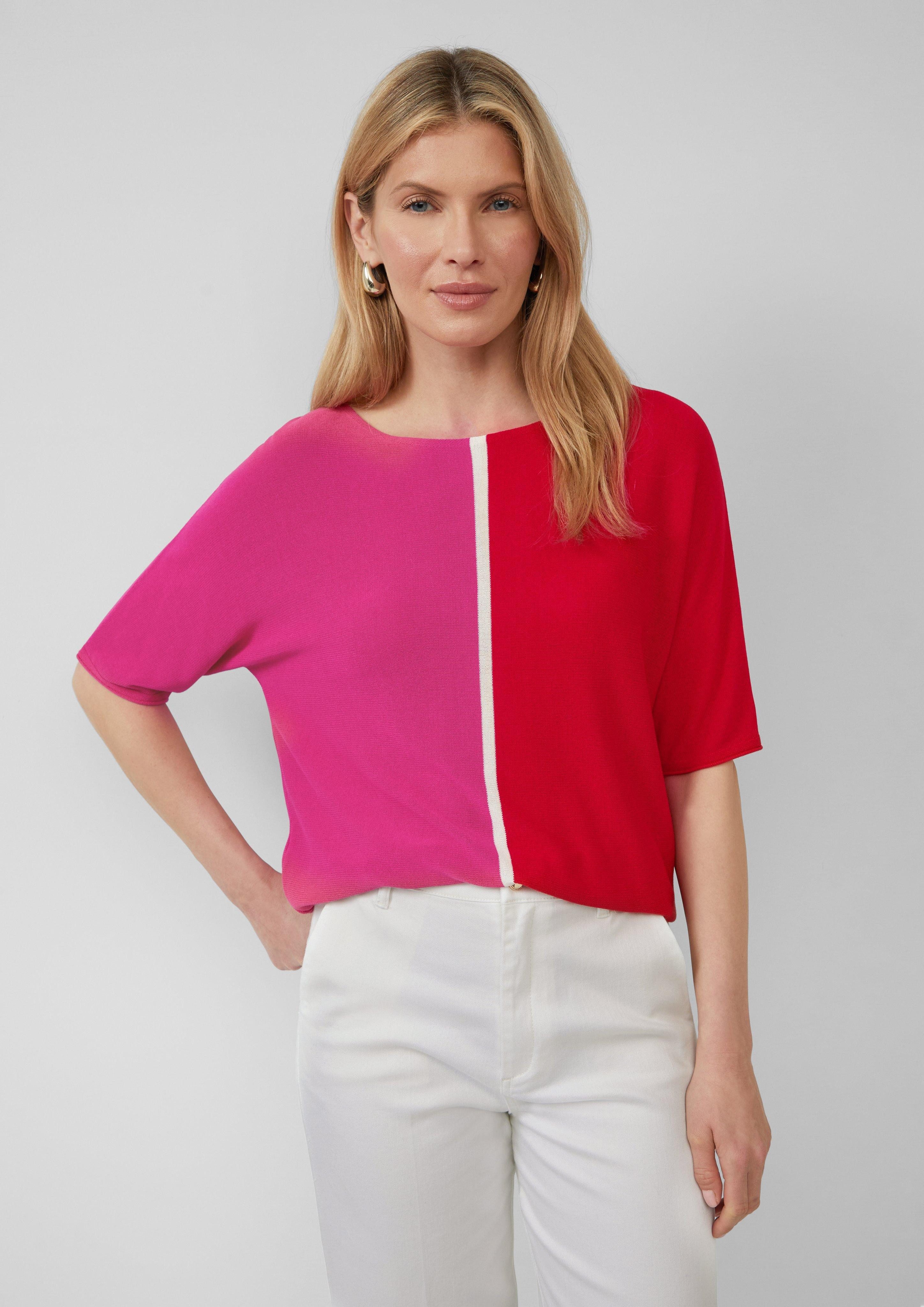 Strickpullover Feiner Strickshirt in Colour-Blocking-Optik