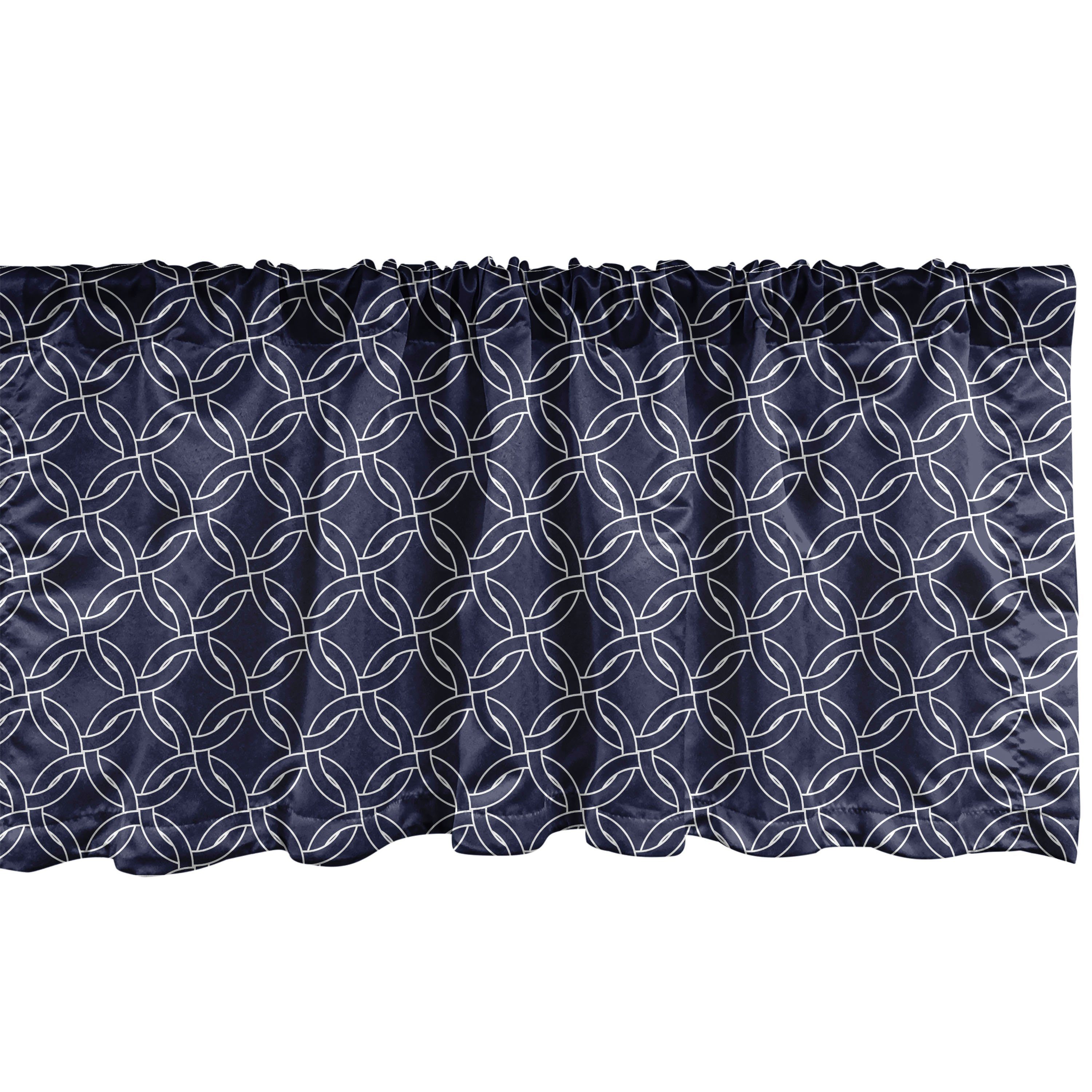 Scheibengardine Vorhang Volant für Küche Schlafzimmer Dekor mit Stangentasche, Abakuhaus, Microfaser, Navy blau Marine-Kreis-Motiv