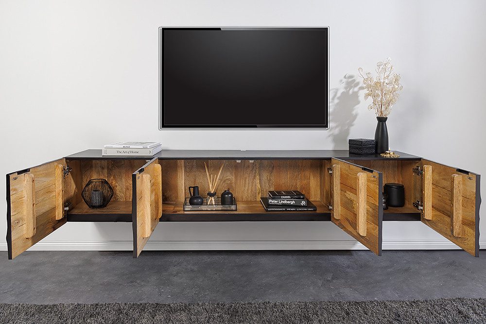 riess-ambiente Lowboard SCORPION 200cm schwarz (Einzelartikel, 1 St), Wohnzimmer · Massivholz · Mango · TV-Schrank · hängend · Industrial – Bild 5 von 5