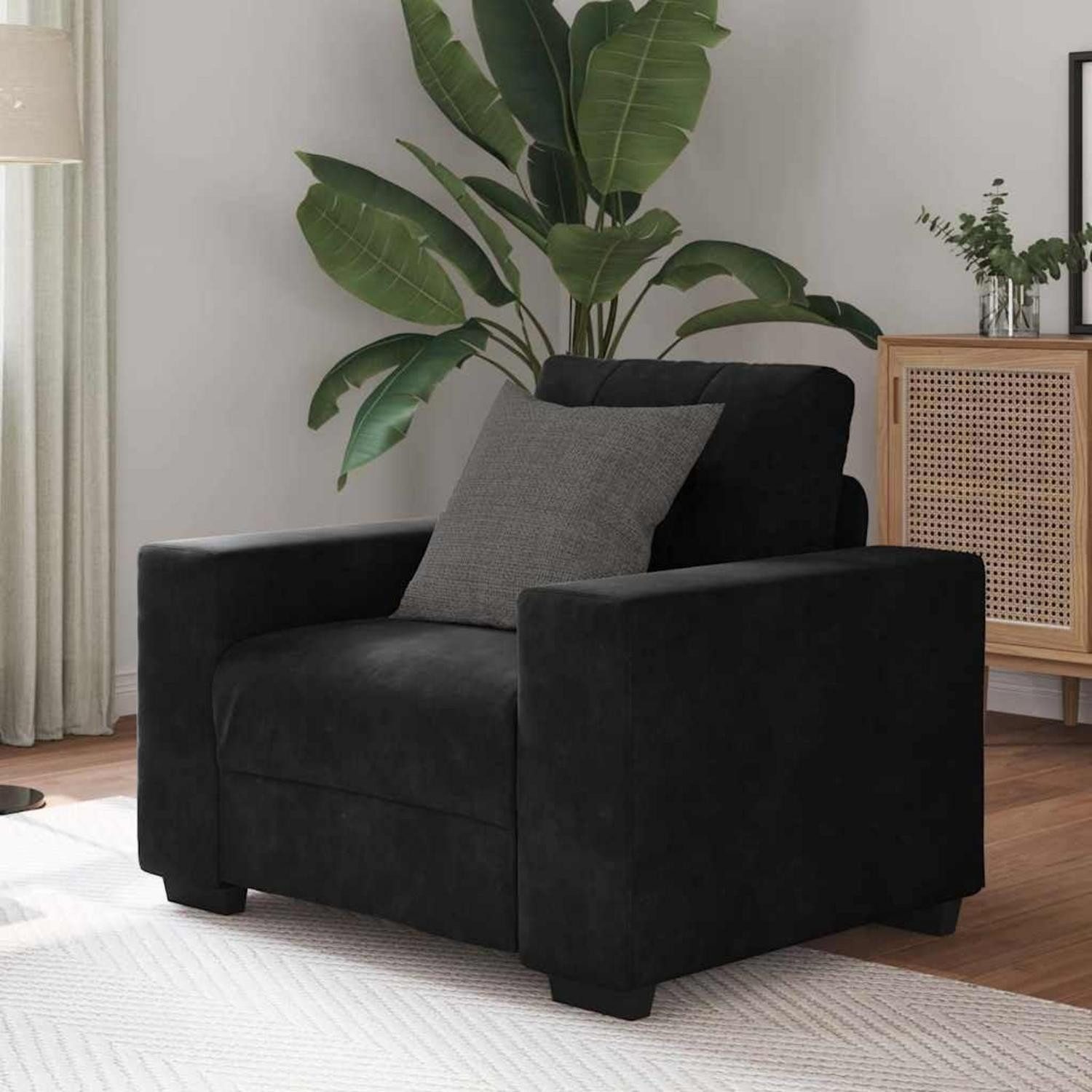 LuxusKollektion Loungesofa Sessel Samt Stoffsofa Polstersofa Doppelsofa Sitzmöbel 60 cm Schwarz